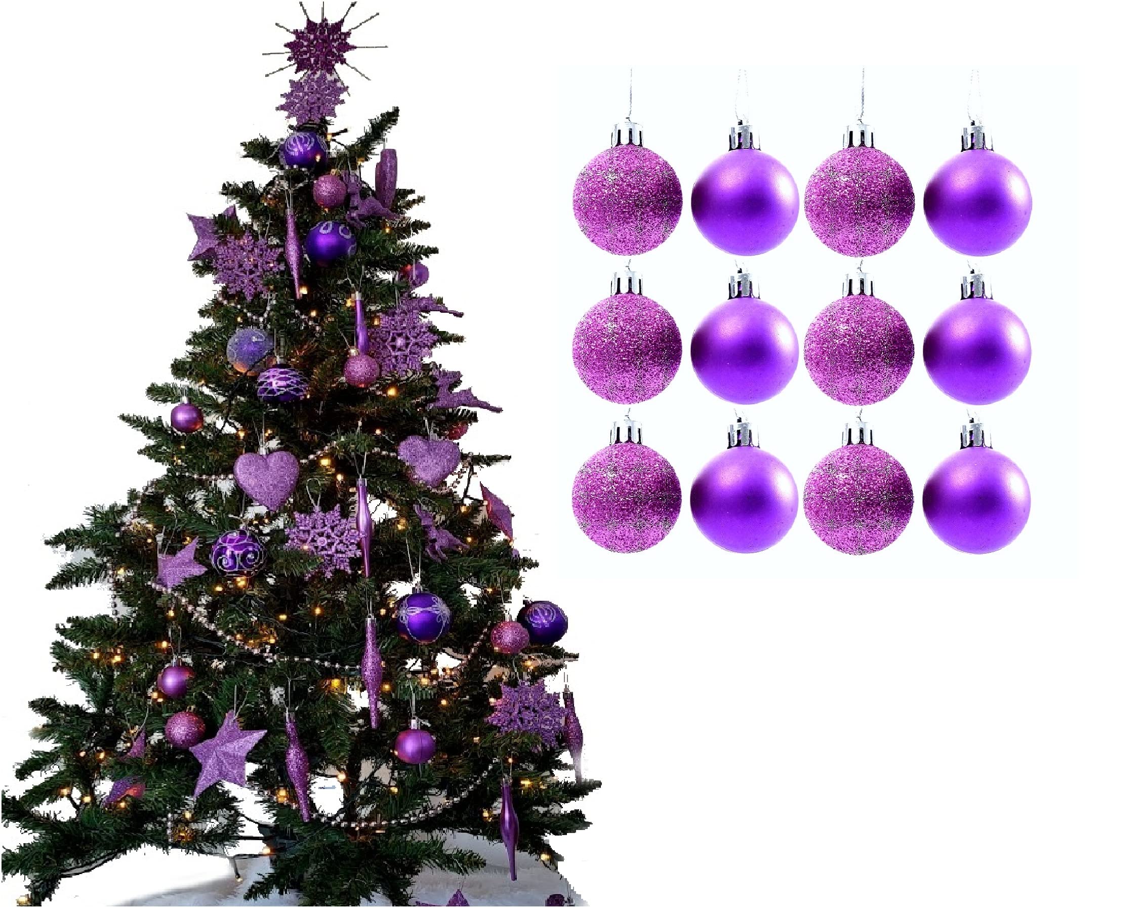 Simply Products Lilac Matte & Glitter Christmas Tree Decoration Baubles 3.8Cm - Great Christmas Tree Hanging Ball Decorations, Matte & Glitter Baubles Pack Of 12-3.8Cm (Lilac Matte & Glitter)
