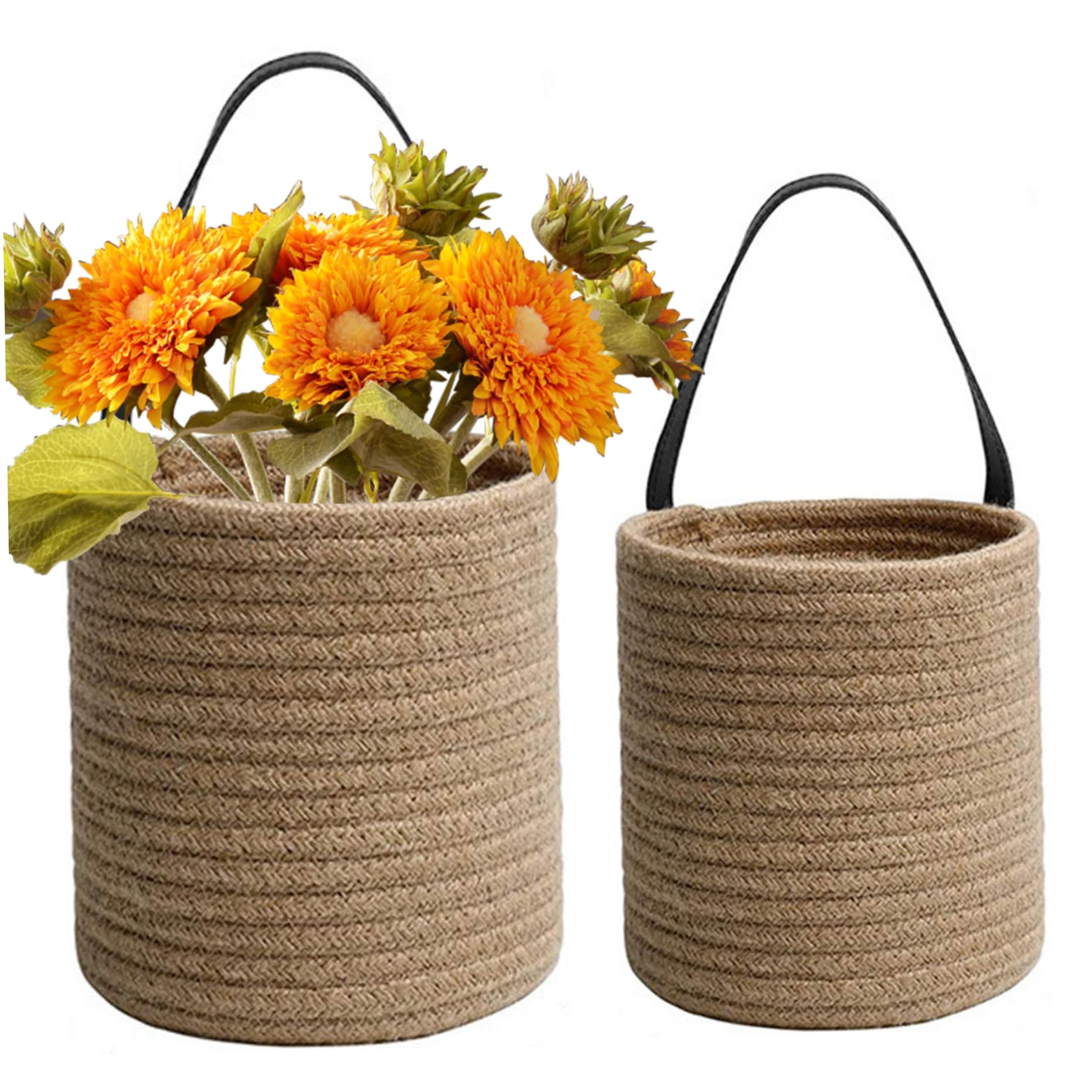 Panier tissé 2 pièces pot de fleur suspendu corde de coton panier plantes organisateur stockage