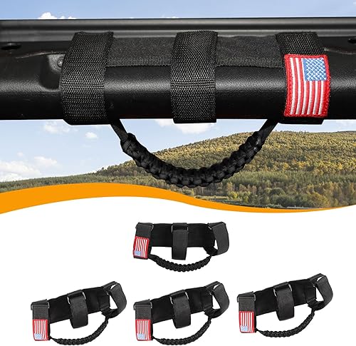 Miniatura 18 de Hoolcar 4 asas de agarre de barra antivuelco con paracord Compatibles con 1955-2023 Jeep Wrangler YJ TJ JK JKU JL JLU & Gladiator JT, Negro & Rojo
