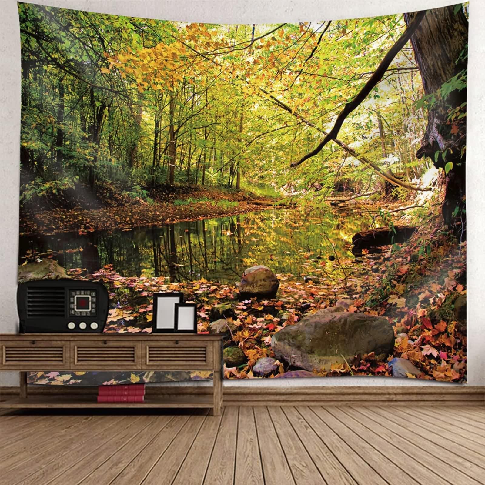Tolldek Dywan ścienny zielony, 300 x 256 cm, krajobraz, naturalny, gobelin, drzewo, do salonu, pokoju dziecięcego