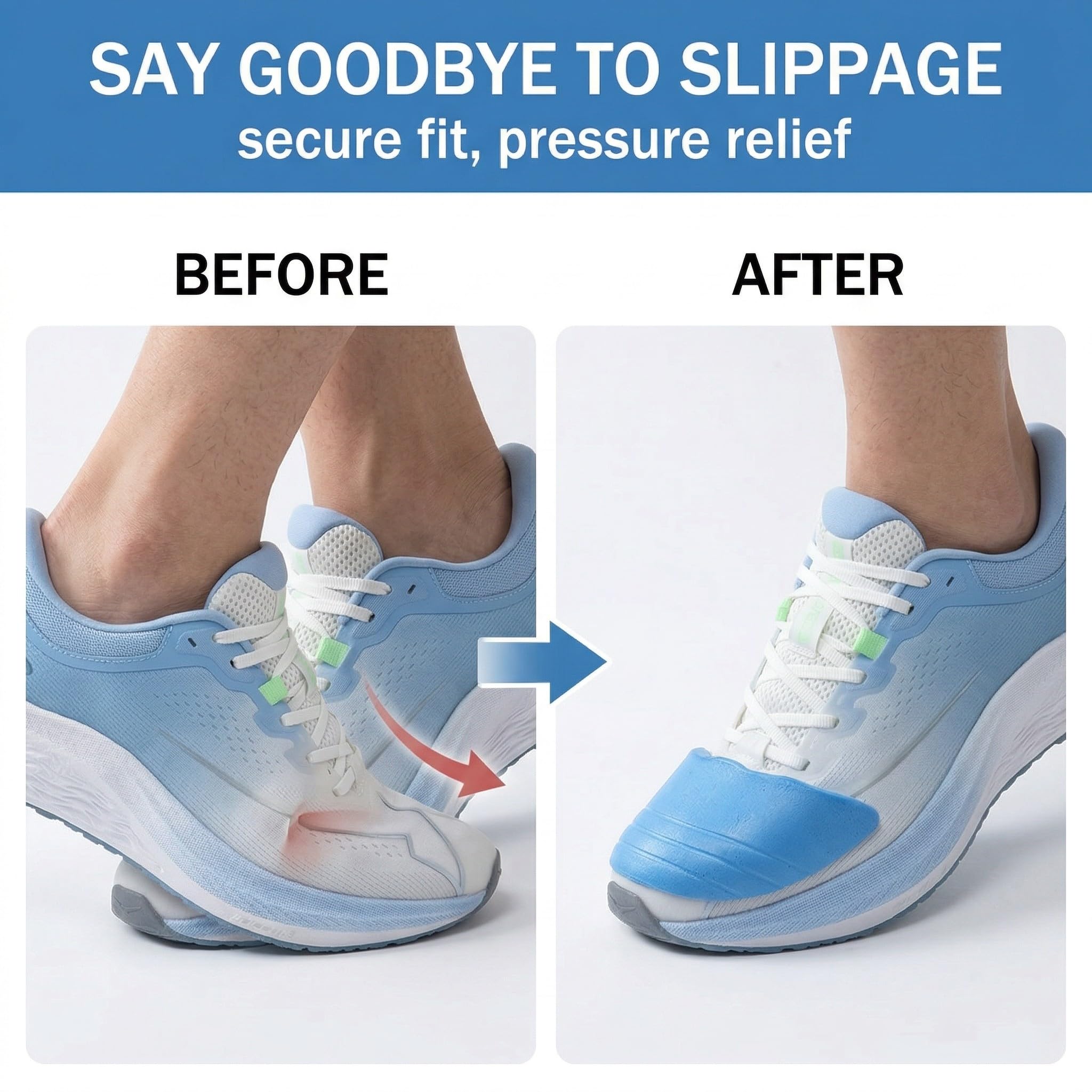 2 Pares de Relleno para Zapatos Grandes Ajustador de Talla de Calzado Reutilizable Almohadillas Suaves para Puntera de Calzado Holgado para Arco Plantar
