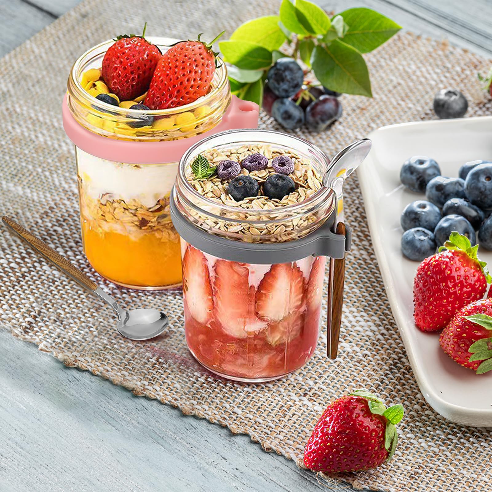 Esilihom 4 Pack Reusable Overnight Oats Jars with Lid and Spoon - Image 2