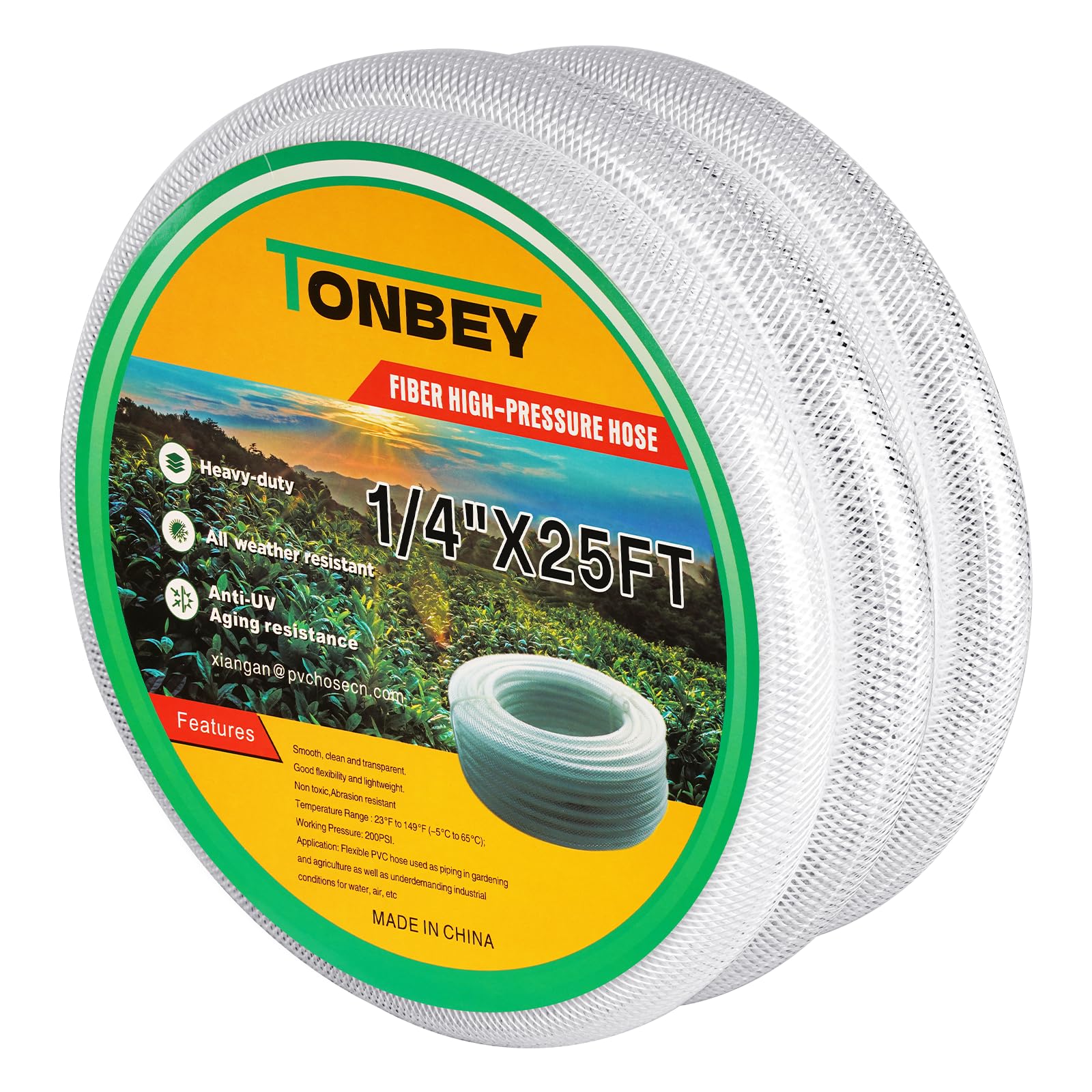 TONBEY 1/4" ID x 7/16" OD - 25 Feet Heavy Duty Braided Plastic Vinyl Tubing, Reinforced Flexible PVC Hose, Non-toxic, BPA Free