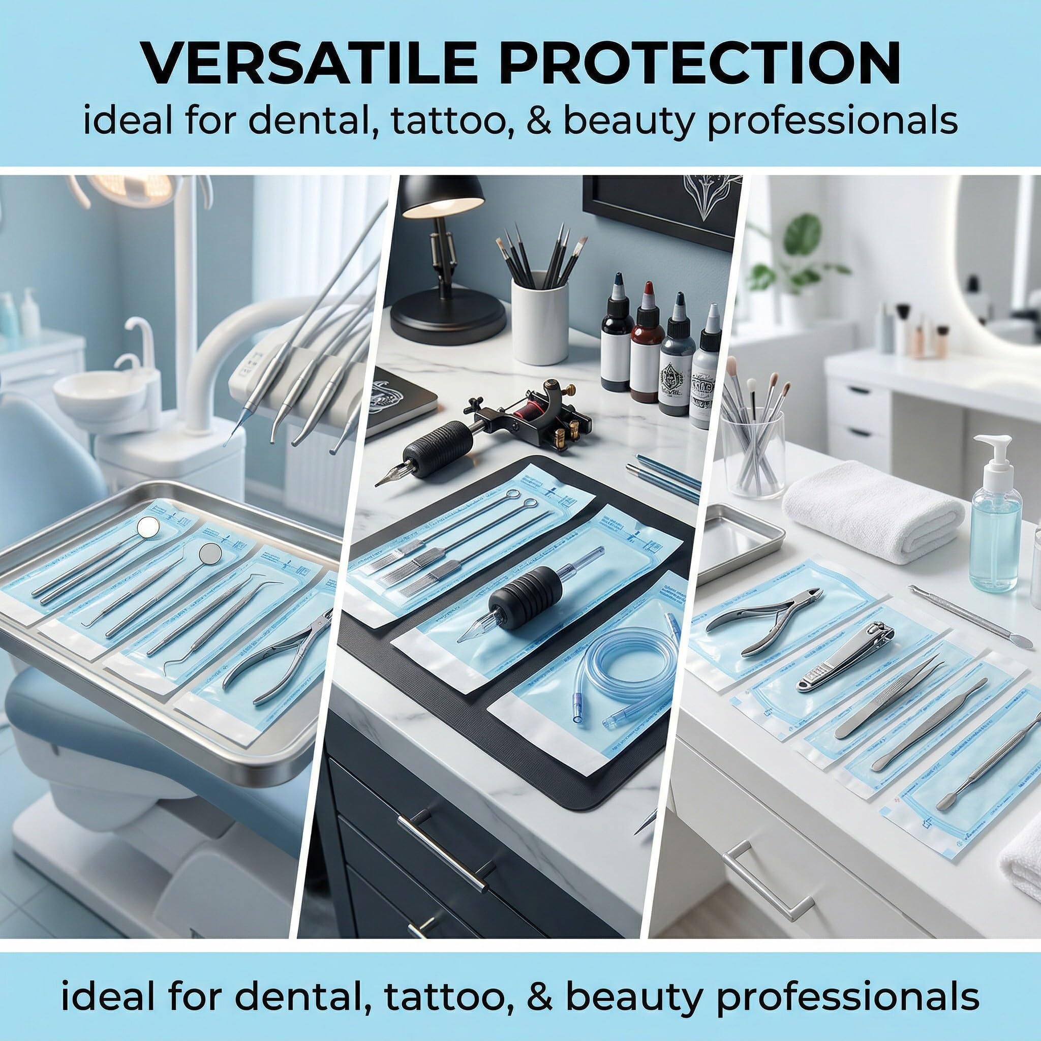 YUZNA 90 pezzi Buste Autosigillanti per Sterilizzazione, Senza Pieghe Laterali, Ideali per Sterilizzazione Dentale, Sacchetti per Sterilizzazione Autosigillante (Tre dimensioni)