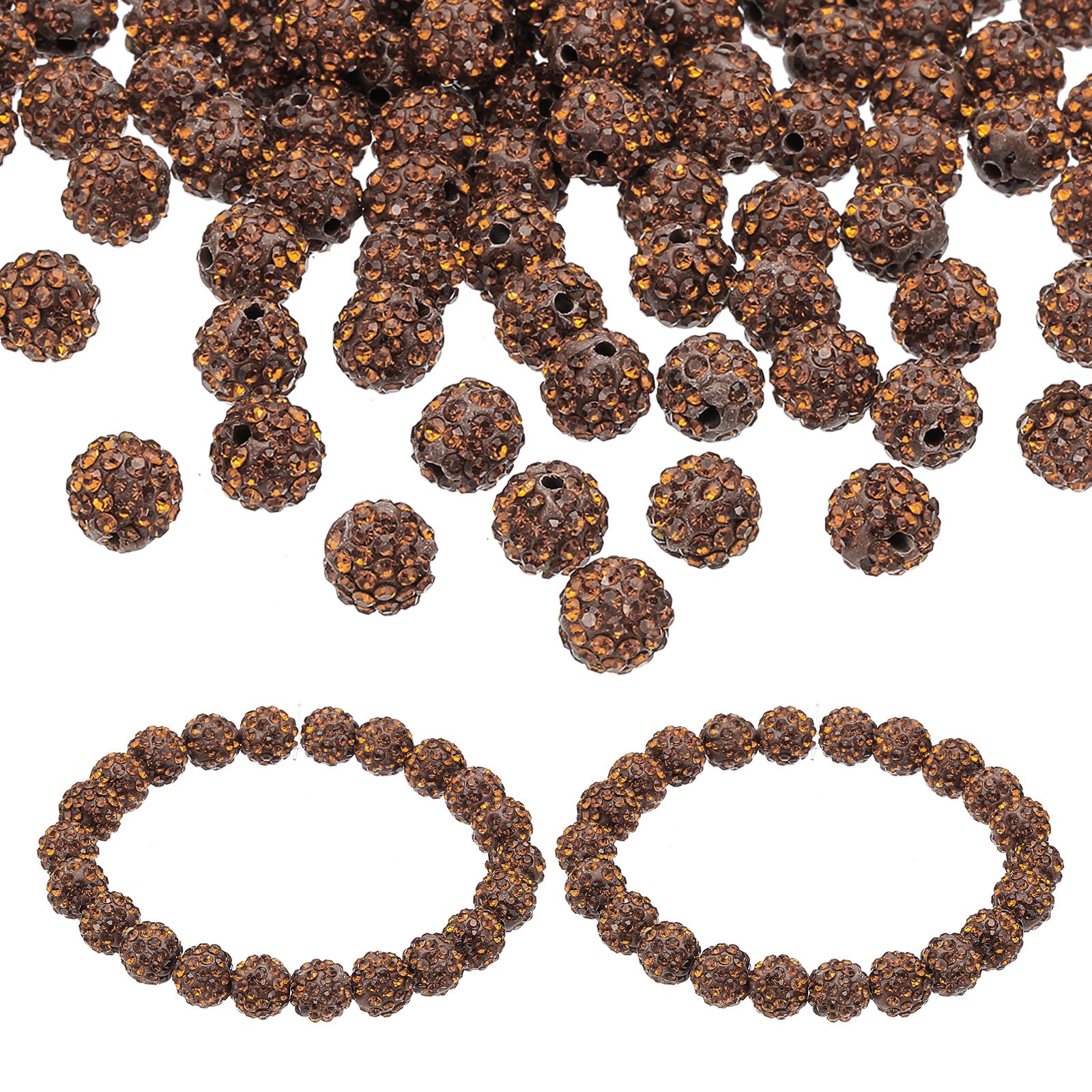 PATIKIL 10mm Rhinestone Beads, 100pcs Clay Rhinestone Beads Disco Ball Beads Diamond Spacer Beads Crystal Sparkle Shiny Round Bulk for Making Pens Crafting, Brown