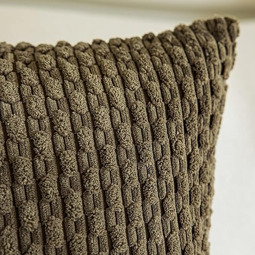 Miniatura 3 de Kevin Textile - Juego de 2 fundas decorativas cuadradas para cojines, pana suave, moderno estilo campestre bohemio rayas, decorar hogar, sofá, cama,