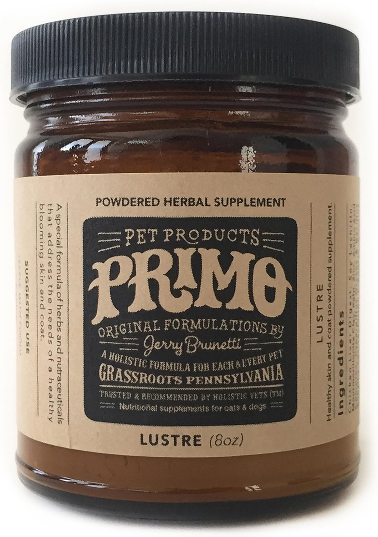 Overall wellness, All natural powdered herbal supplement, Healthy skin & coat - Lustre organic botanical powder extract by Primo Pet Products (cat, dog) - 8oz