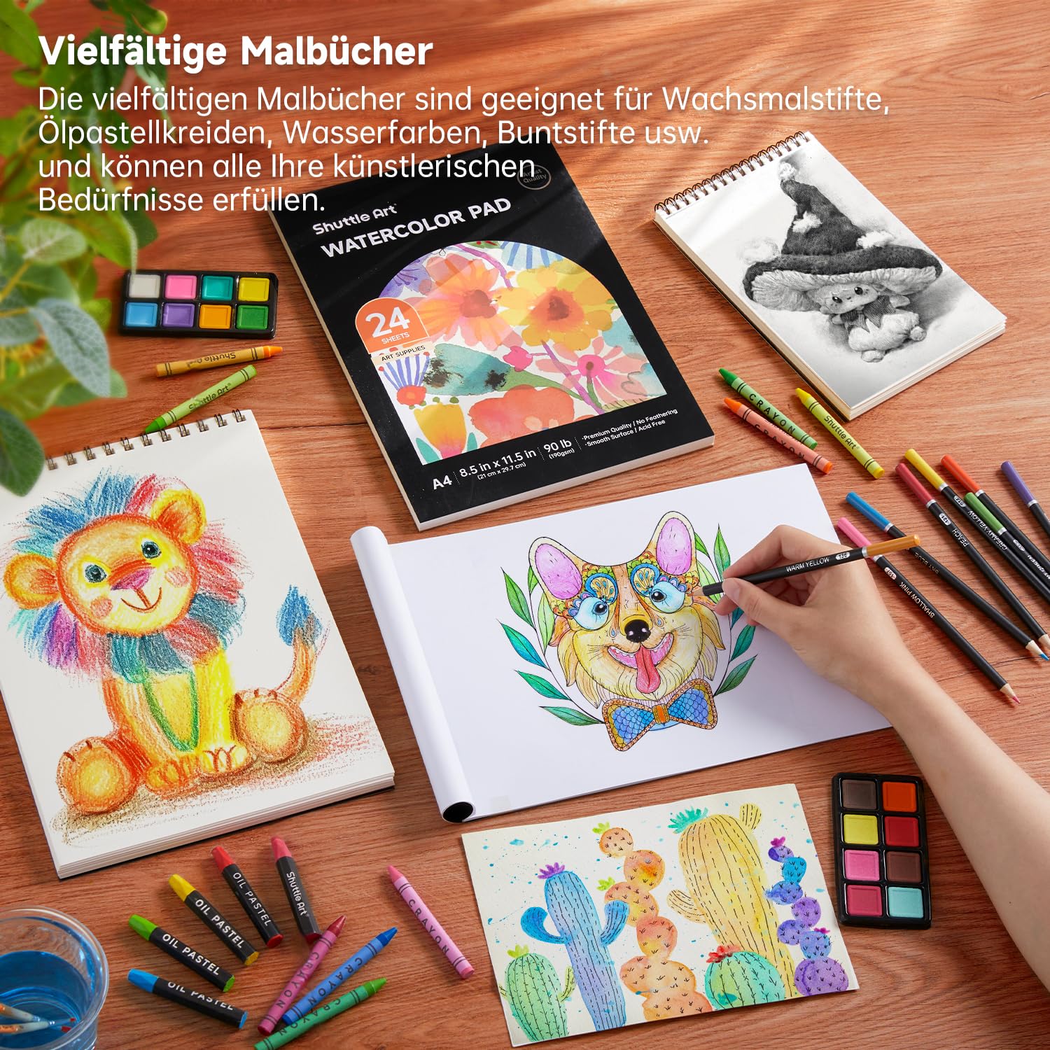 Shuttle Art 149 teiliges Malset, Deluxe Malkoffer mit Buntstift, Ölpastellkreide, Aquarellfarben, Wachsmalstifte, Malbuch, Aquarellblock, Holzkoffer, Künstlerkoffer, Malset für Kinder und Erwachsene