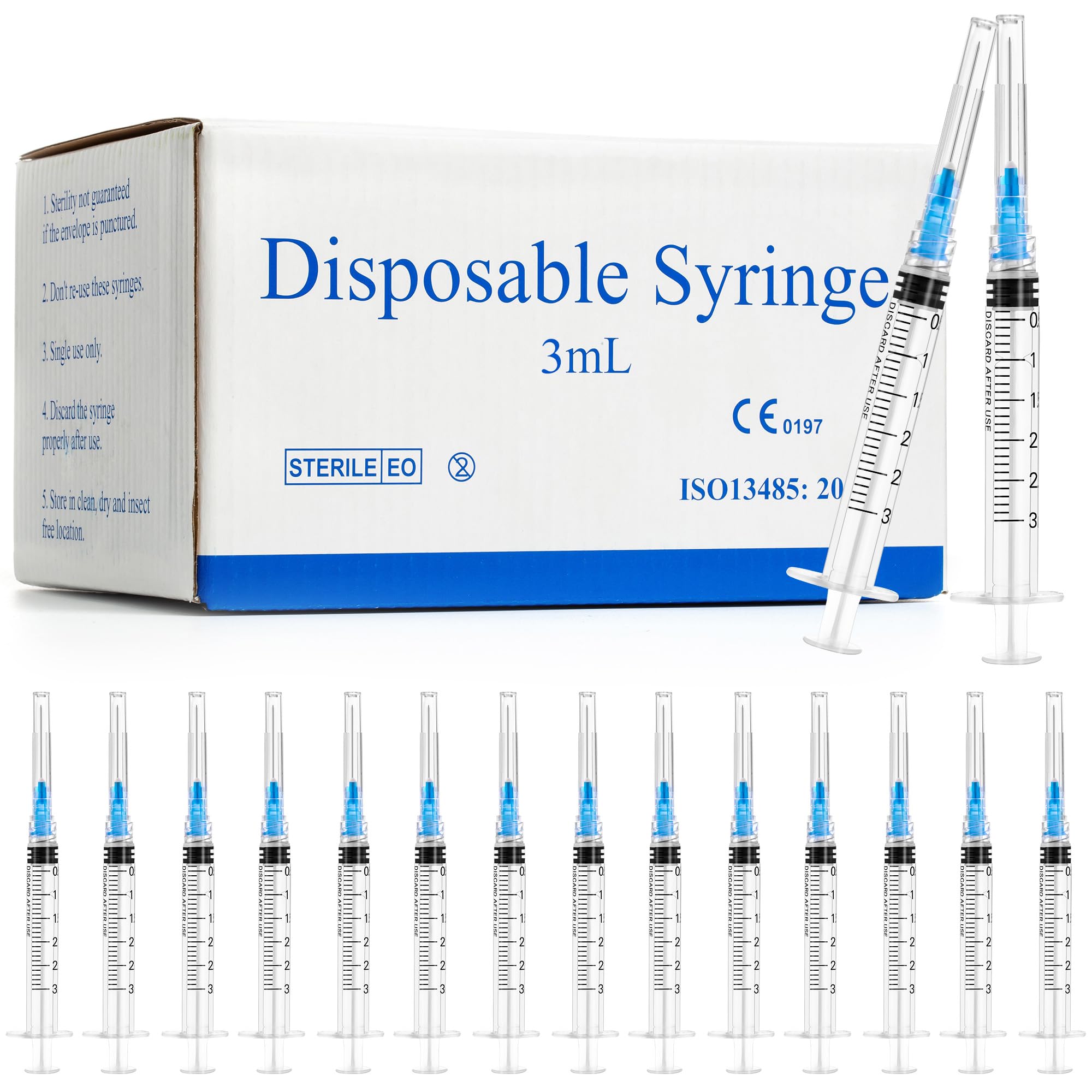 100 Pack 2.5ml Syringes with Needle - 25G 1 inch Disposable 2.5cc Luer Lock Syringe for Scientific Lab Use, Sterile Individually Wrapped — Amazon image 8