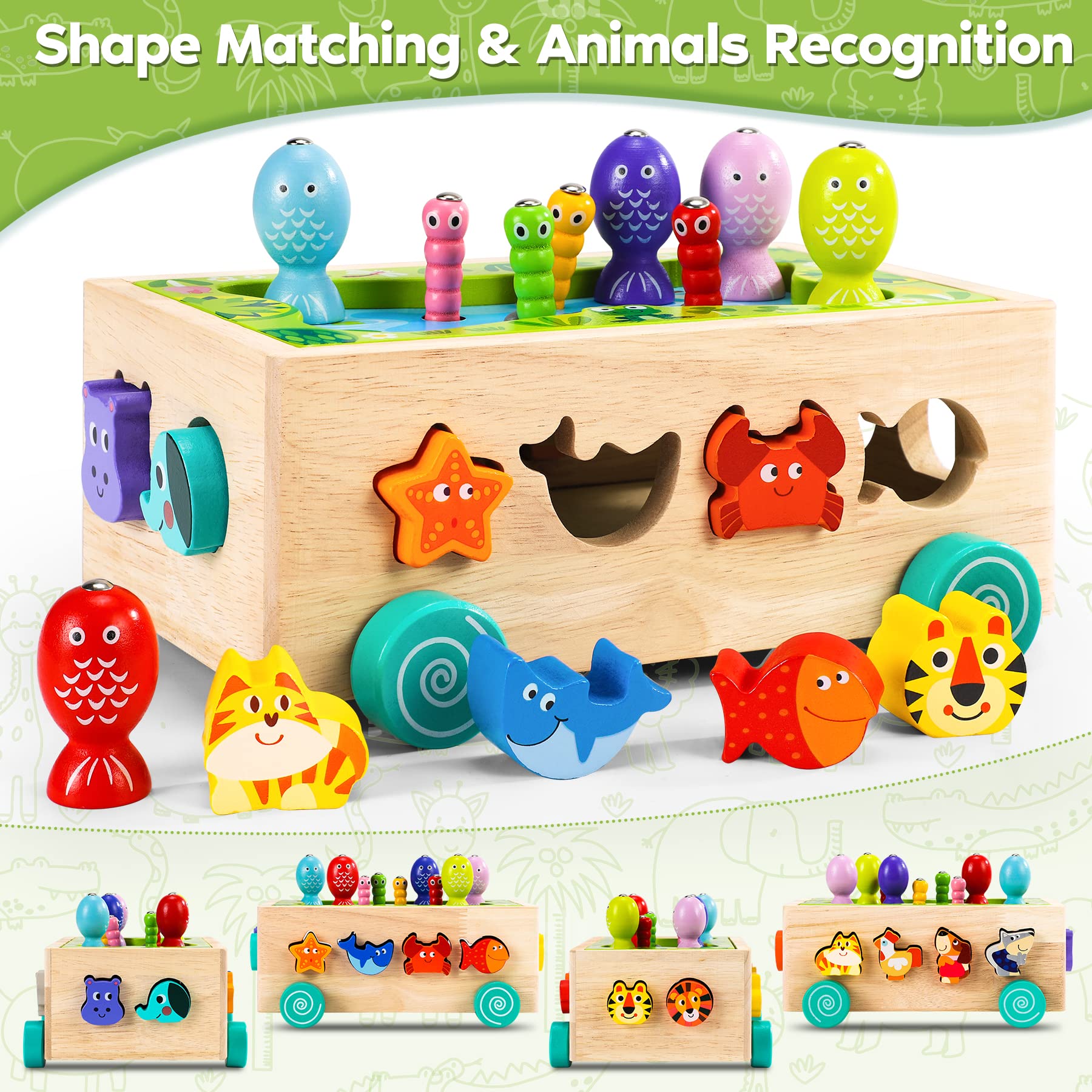 Giochi Montessori 2 Anni | 6 in 1 Magnetici di Pesca in Legno Abilità Motorie Giocattoli Educativi | Giochi per Bambini di 2 Anni| Educativi Regali Pasqua Bambino 2 3 4 Anni Bambini Bambina