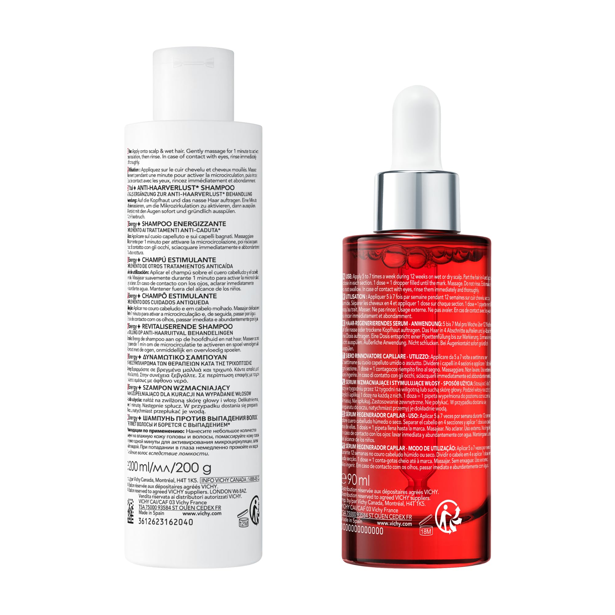 VICHY Dercos Routine Anti-Chute Cheveux, Shampooing Stimulant Energy+ 200ml & Sérum Aminexil Clinical R.E.G.E.N. Booster 90ml, +14 000 Cheveux, Lot de 2 Produits