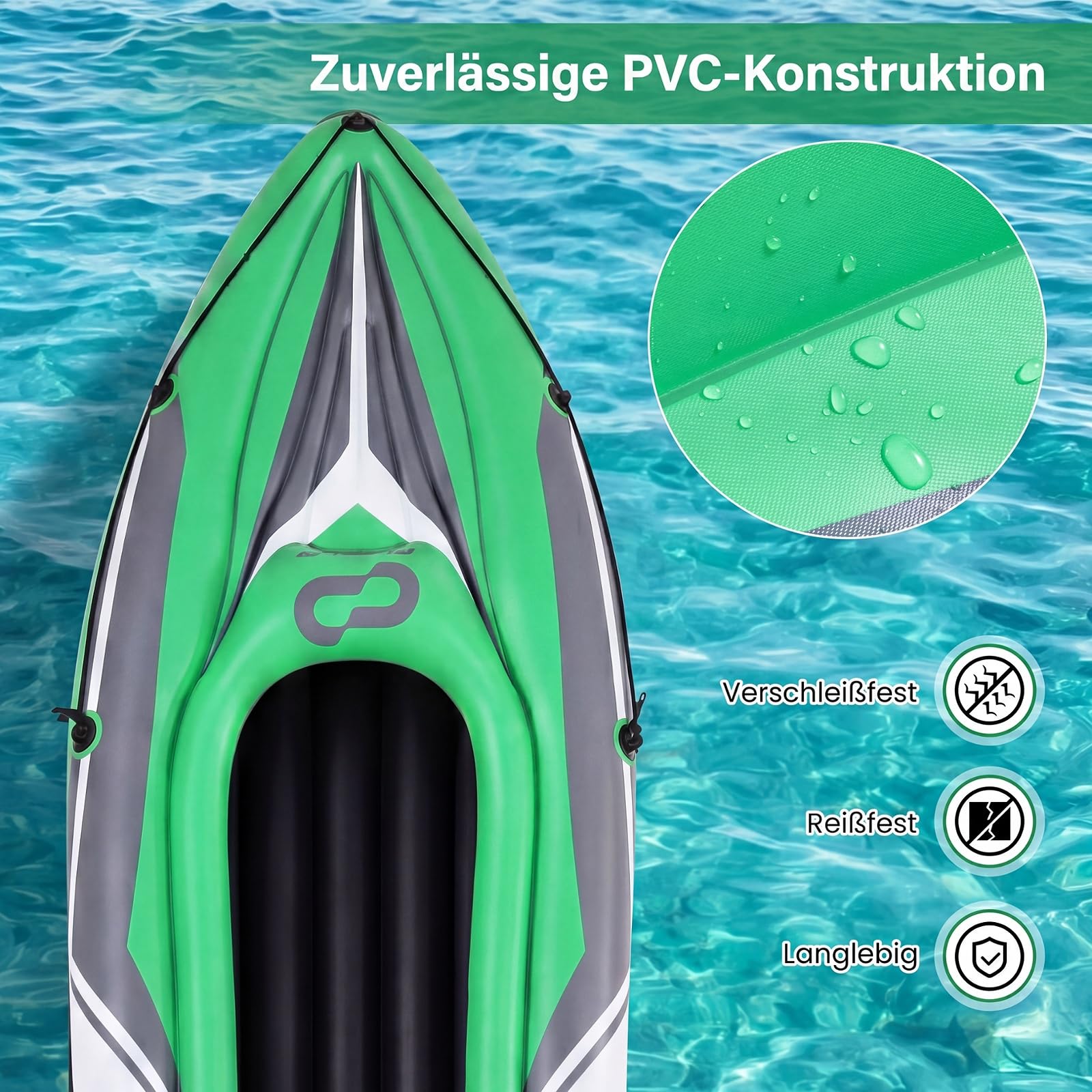 COSTWAY Kajak aufblasbar 2 Personen, Schlauchboot | Aufblasbares Kanu mit Aluminiumpaddel, Handpumpe und Reparaturset, 160 kg Gewichtskapazität, Grün