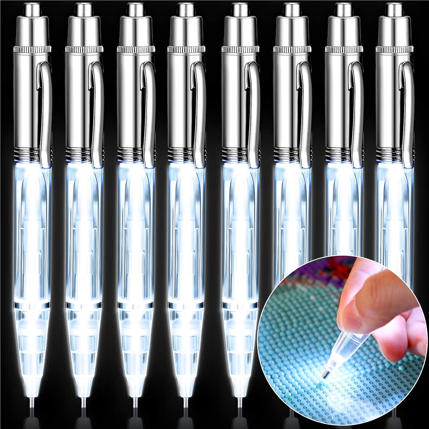 Zonon 4 Pieces 5D LED Diamond Painting Pen LED Painting Drill Pen Tools Point Drill Pens with Light for Women 5D Art DIY Crafts Sewing Supplies