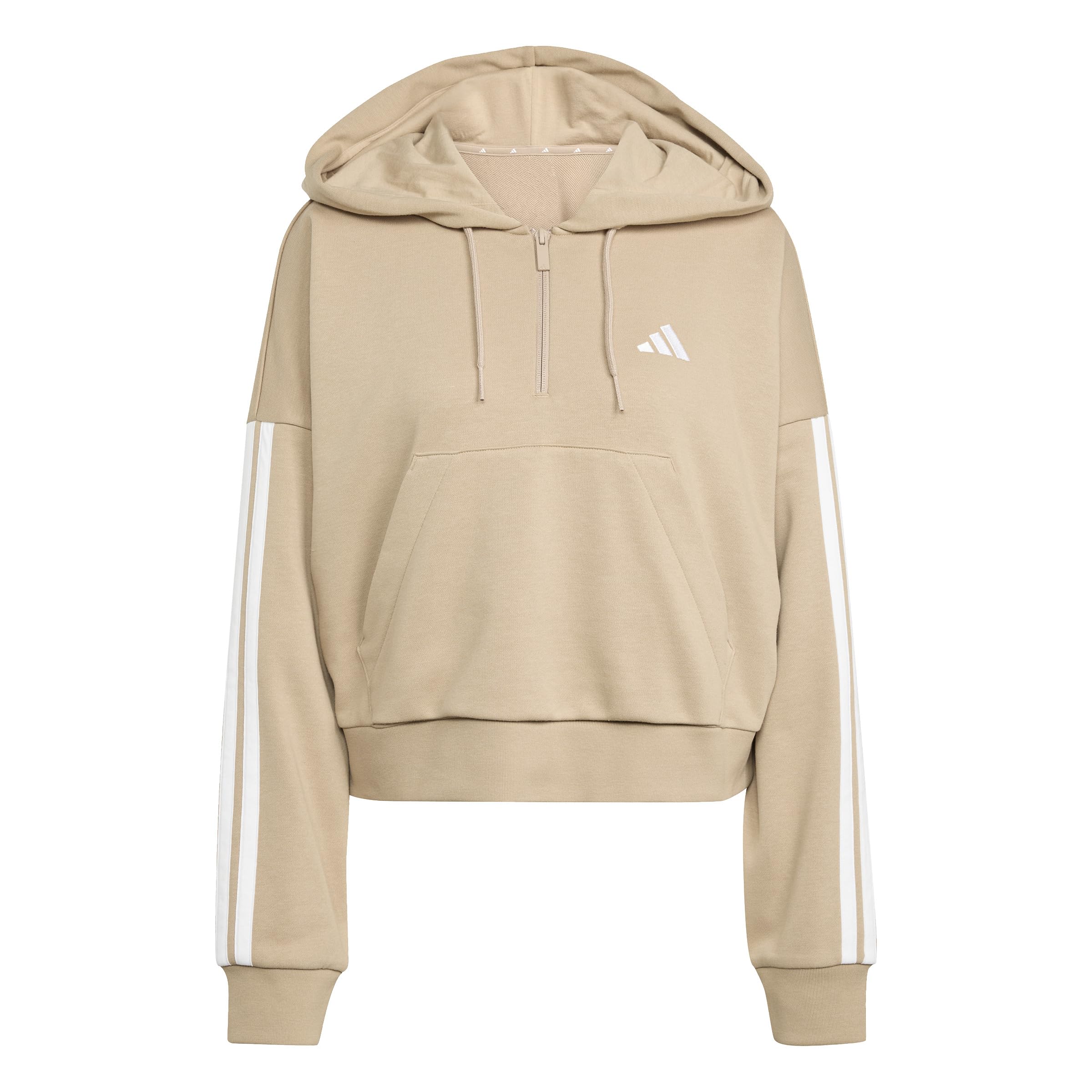 adidas Kobiety ESSENTIALS 3-STRIPES FRENCH TERRY QUARTER-ZIP HOODIE, warm sandstone/white, XL