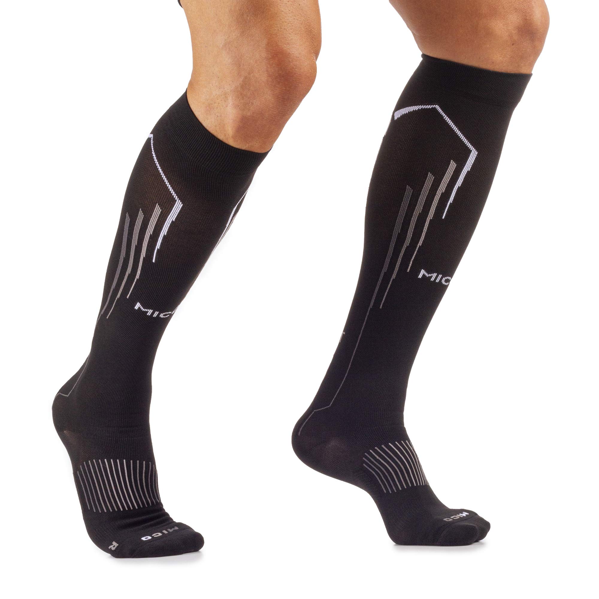 Mico Unisex Black/Grey Running Long Socks In Nylon Mesh + Lycra Fiber, Oxi-Jet Compression (+Oxygen +Recovery +Energy) 100% Made In Italy, For Sporty Man And For Woman, In Colour