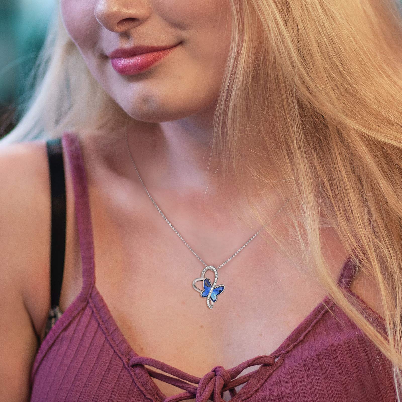 GEORGE · SMITH Collana Farfalla per Donna Ragazze, Collana Ciondolo Cuore Placcata Argento, Gioielli Regali San Valentino Natale per Donne (Blu)