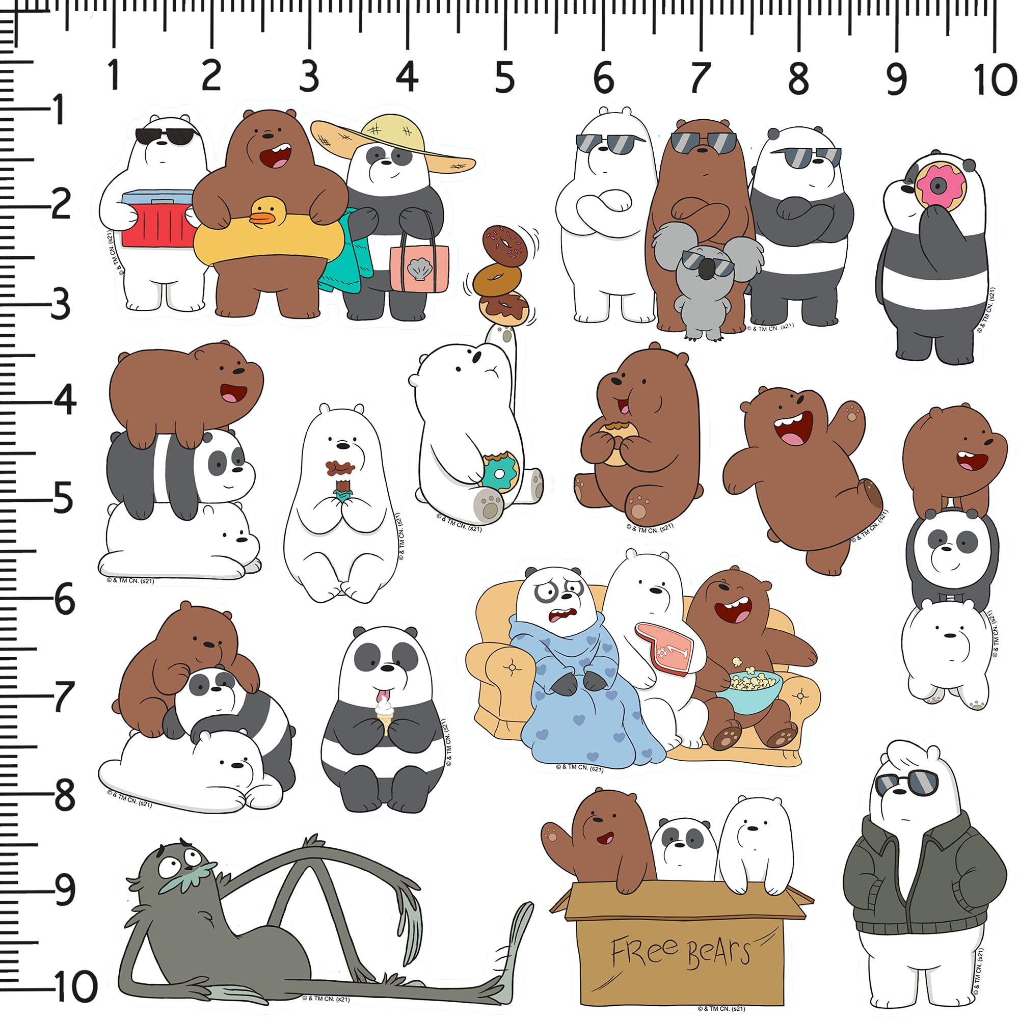 We Bare Bears Vinyl Large Deluxe Stickers Variety Pack - Laptop, Water Bottle, Scrapbooking, Tablet, Skateboard, Indoor/Outdoor - Set of 100
