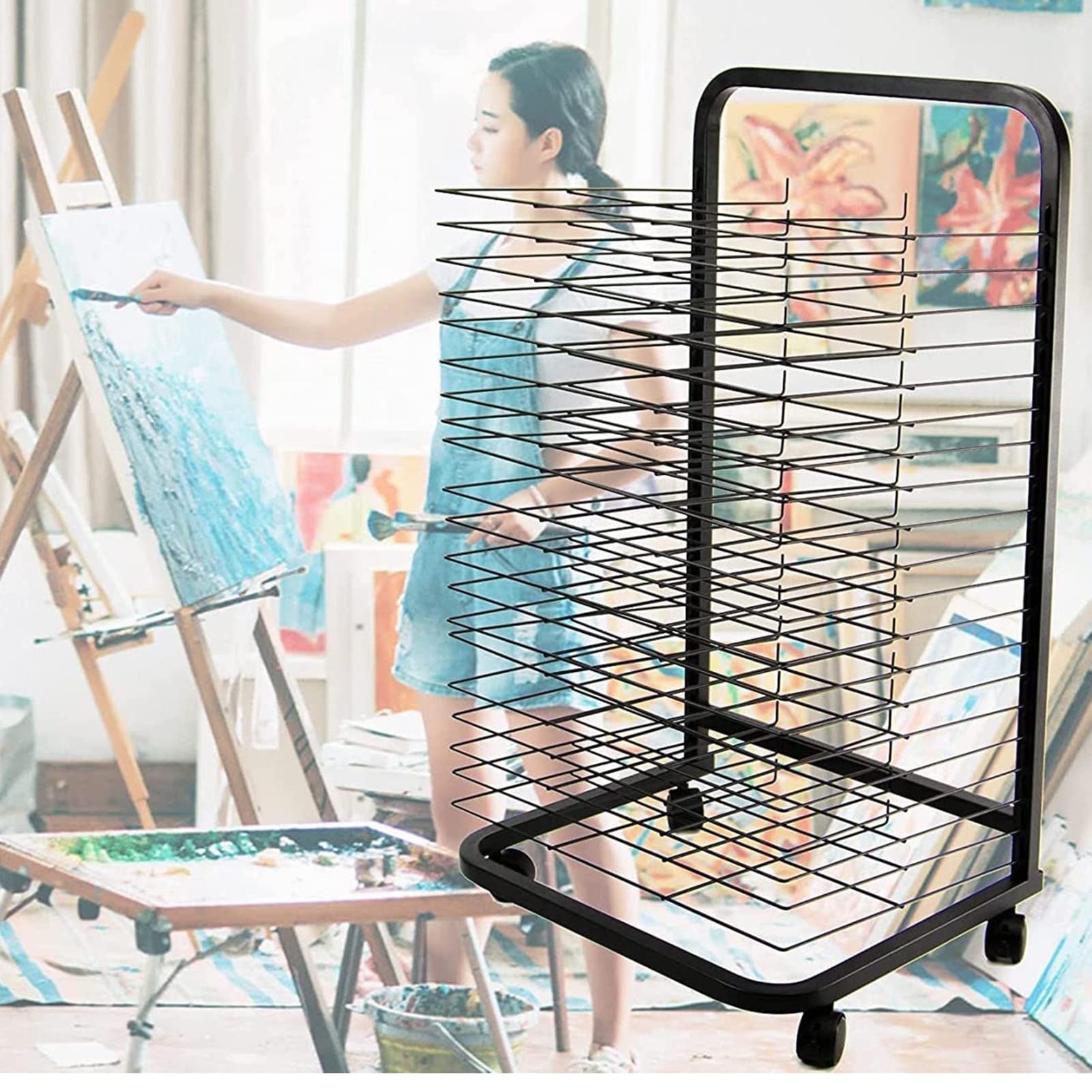 Séchoir À 20 Niveaux pour Matériel d'art, Produits Éducatifs pour Atelier d'art, Étagère De Rangement À roulettes, Rangement Gain De Place, Cadeau pour Enfants