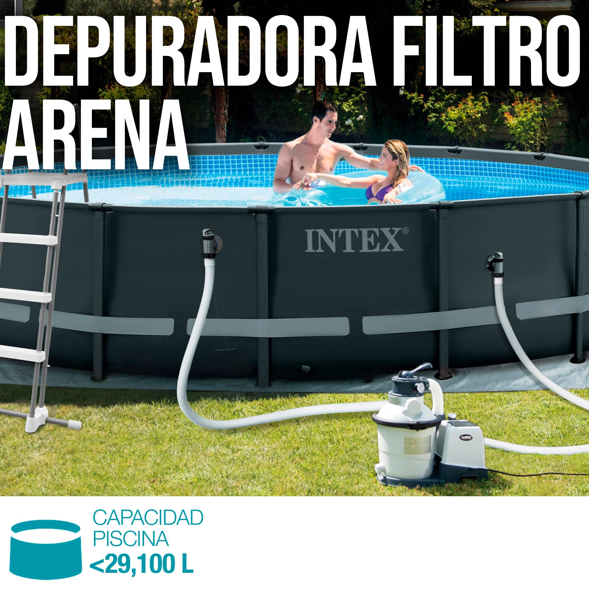 INTEX Clorador salino, clorador salino para Piscinas, 5 Gramos/Hora, Piscinas Desmontables pequeñas & 26644 - Depuradora de Arena Krystal Clear 7500 L/H, para Piscinas Desmontables de hasta 29100