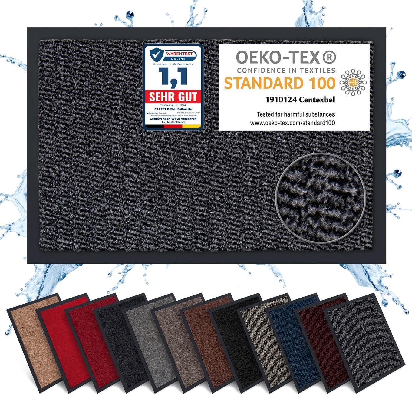 Carpet Diem Fußmatte, einfach sauber I Schmutzfangmatte Eingangsbereich - Fussmatte Innen & Außen, rutschfeste Türmatte, Schmutzfang Teppich für Haustür I Fußabtreter in Anthrazit-Schwarz 80x120 cm