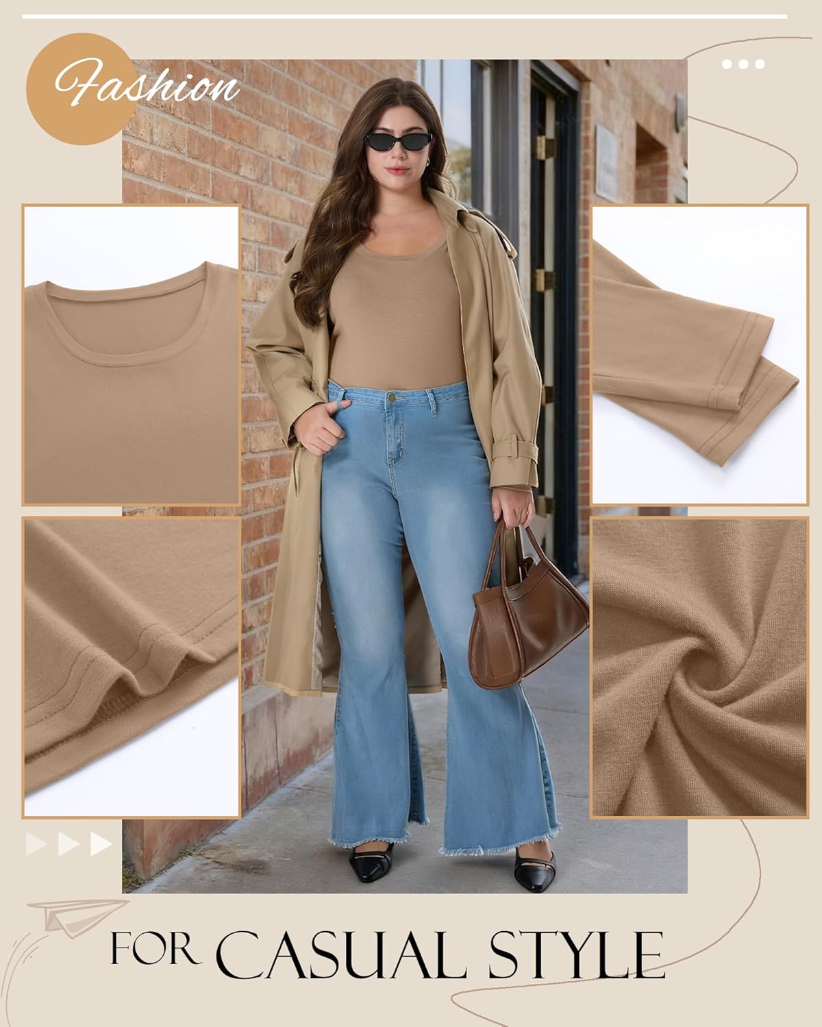 3 Pack Women's Plus Size Scoop Neck Long Sleeve Shirts, U Neck Loose Layer Tops Casual Soft Solid Basic Tees Blouses - Image 4