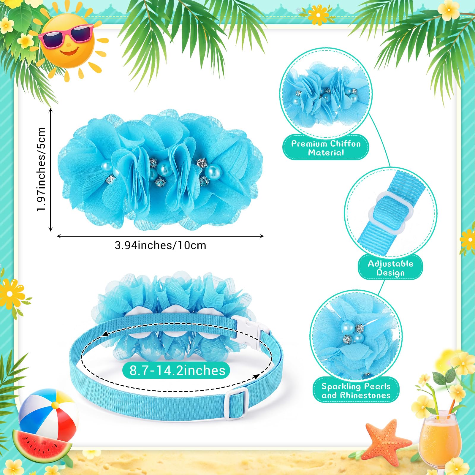 Huhumy Hundehalsband, Blumen, verschiedene Farben, 3 Blumen, mit Strass-Perlen, verstellbare Fliege für kleine, mittelgroße Hunde, Katzen, Partyzubehör, 50 Stück