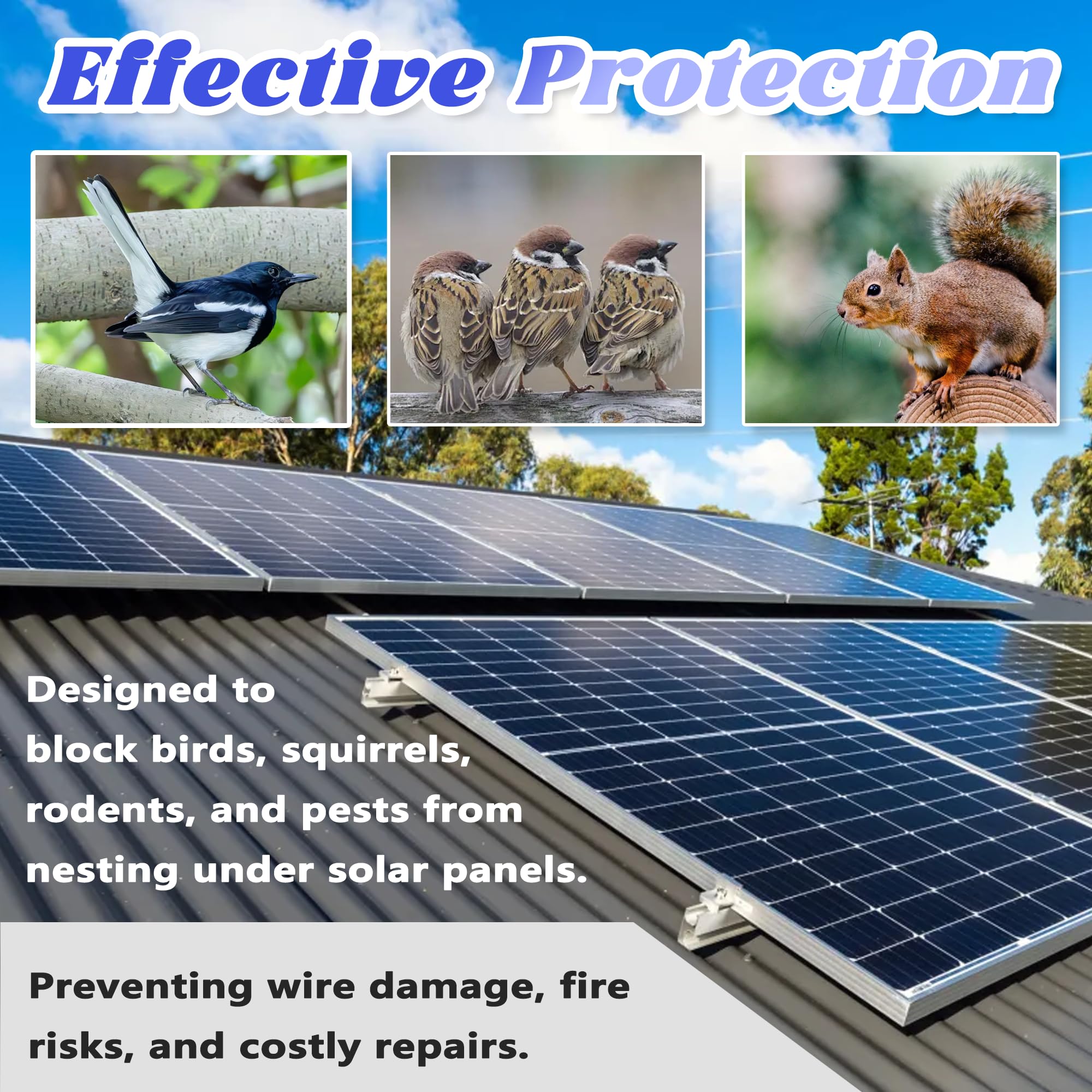 PROLEE Panneau solaire anti-oiseaux antirouille avec 100 clips de fixation pour toit - 15,2 cm x 30,5 m - Amovible sans dommages