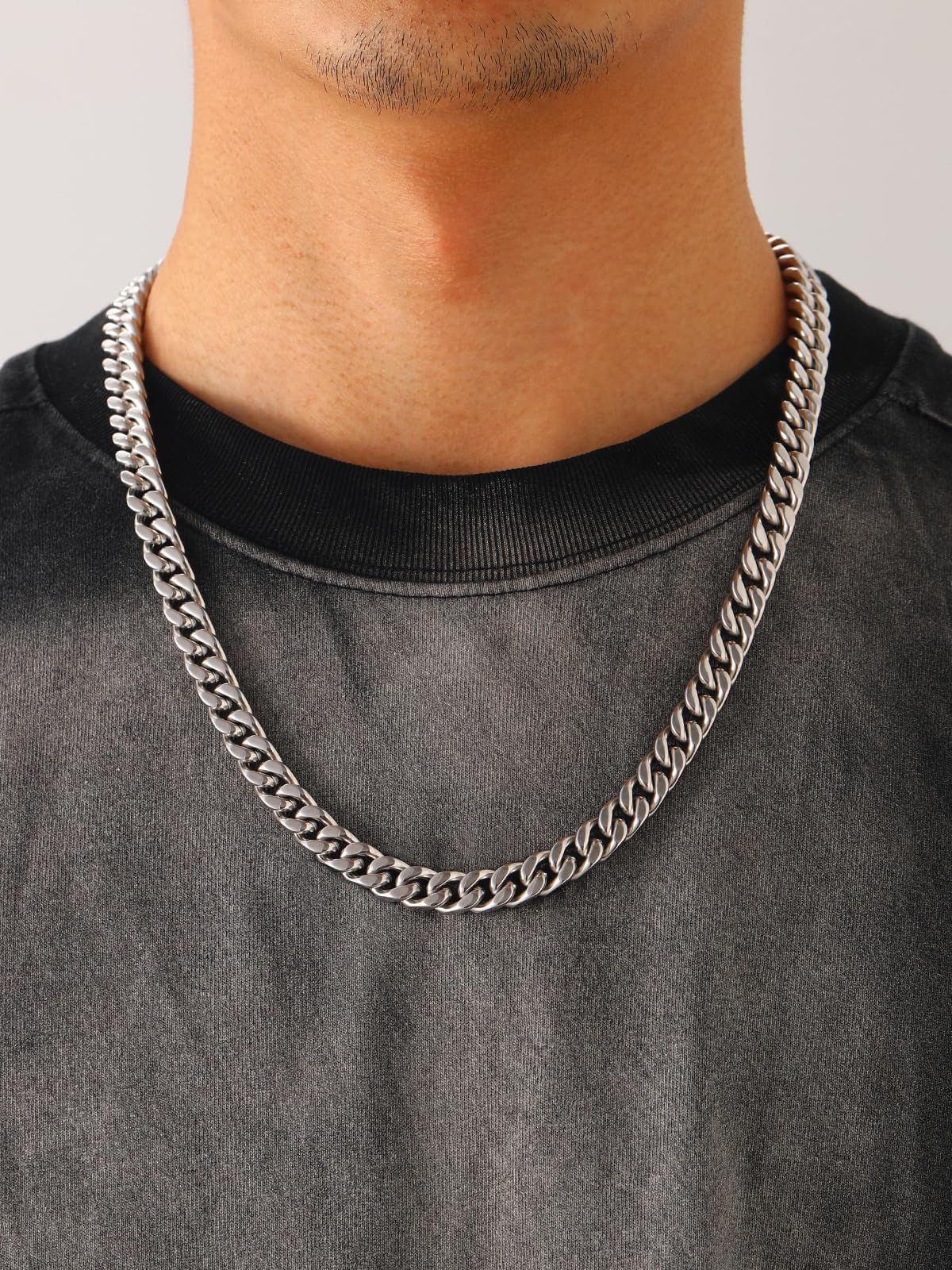 U7 Collar de Cadena Cubana Miami Curb 5/7/9/12mm Collar Cubana Hombre Cadena Eslabones Acero Inoxidable Plateado/Dorado/Negro Cadena Cubana Hombre Hip Hop Longitud 46-76cm
