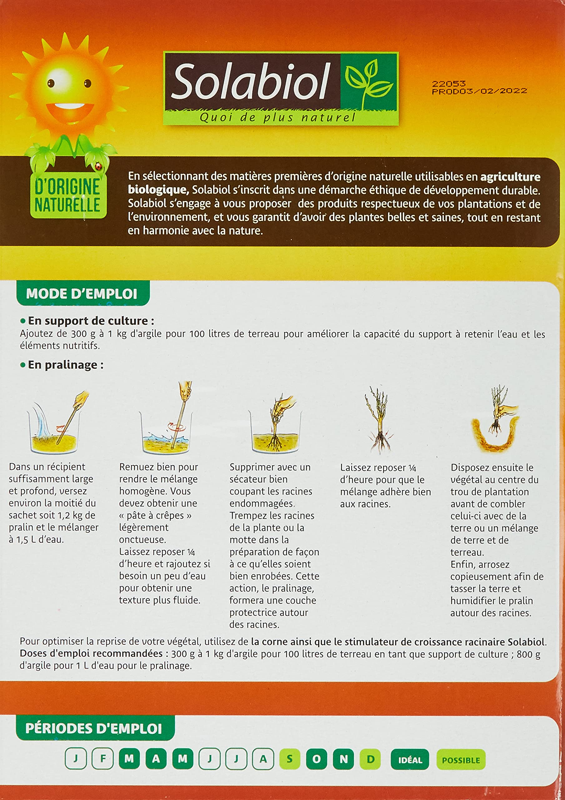 SOLABIOL Pralin Aux Argiles Vertes - 2,4Kg - Jusqu'à 3L De Pralin - Enrobe Les Racines Pour Un Meilleur Ancrage - Maintient L'Hydradation Des Racines - Utilisable En Agriculture Biologique SOPRAL3