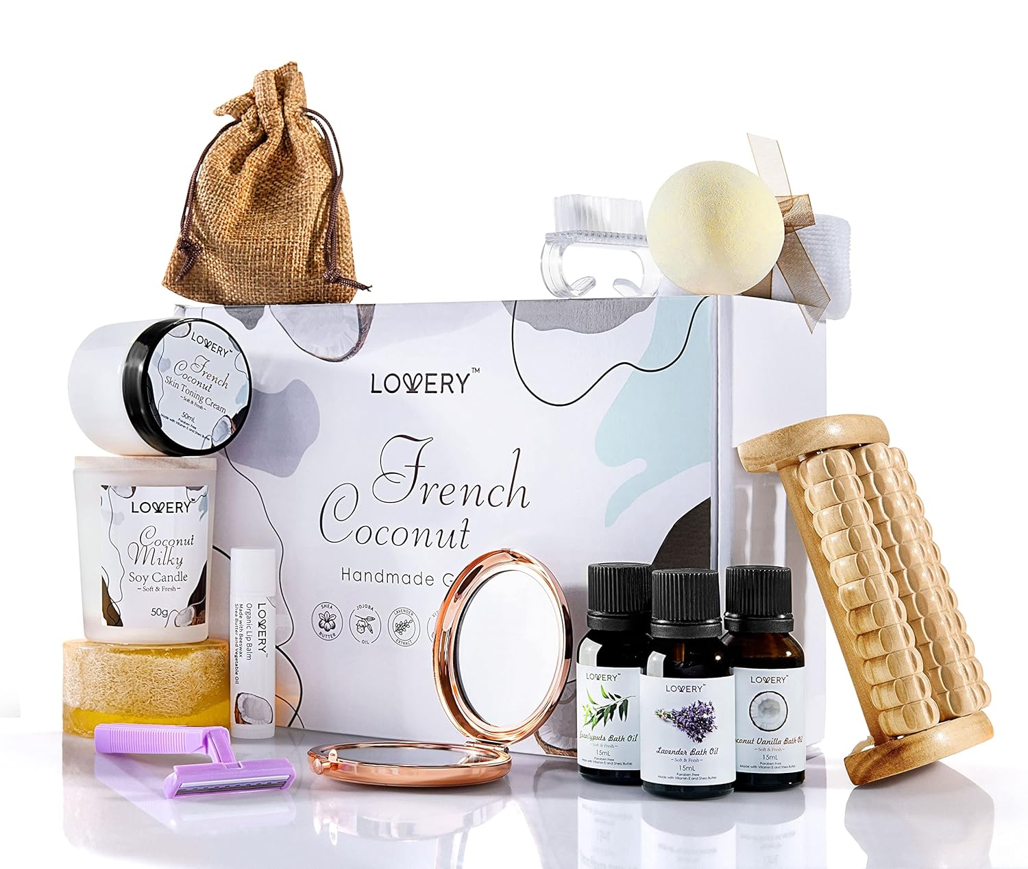 Birthday Bath Gift Set, 20pc French Coconut Aromatherapy Spa Gift Basket for Women & Men Self Care Package Spa Kit, Handmade Gift Box, Body Oils, Organic Lip Balm, Bath Bomb, Spa Gifts for Birthday Birthday Bath Gift Set, 20pc French Coconut Aromatherapy Spa Gift Basket for Women & Men Self Care Package Spa Kit, Handmade Gift Box, Body Oils, Organic Lip Balm, Bath Bomb, Spa Gifts for Birthday