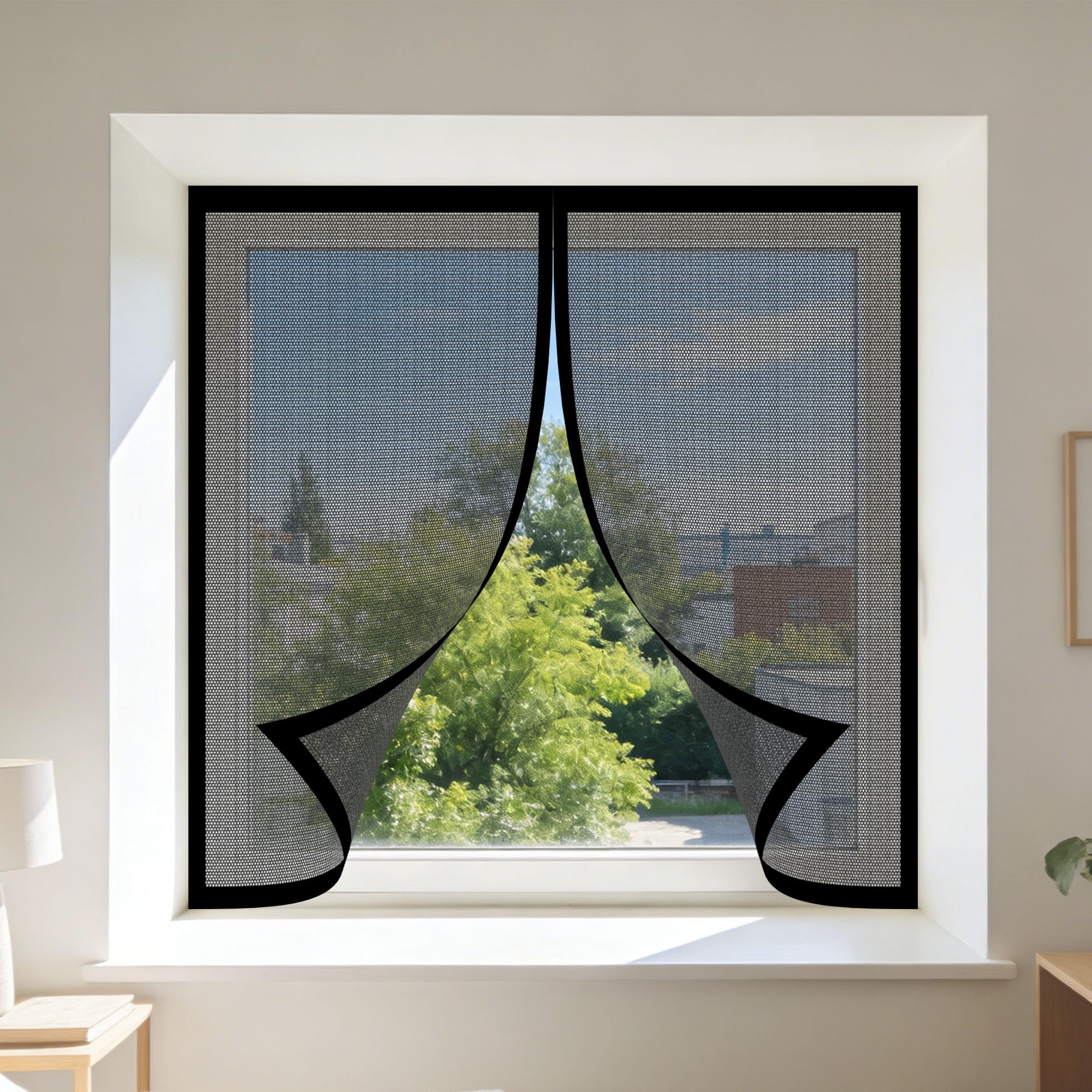 Meilipa Black Magnetic Window Screen 50 X 75 Cm With Selfadhesive Window Insect Screen Mesh Net Easy Installation For Bedroom, Living Room, Kitchen Patio,