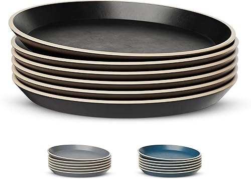 KooK Platos de ensalada, platos redondos de cerámica para aperitivos y postres, aptos para lavavajillas y microondas, gres, borde alto, 8.5