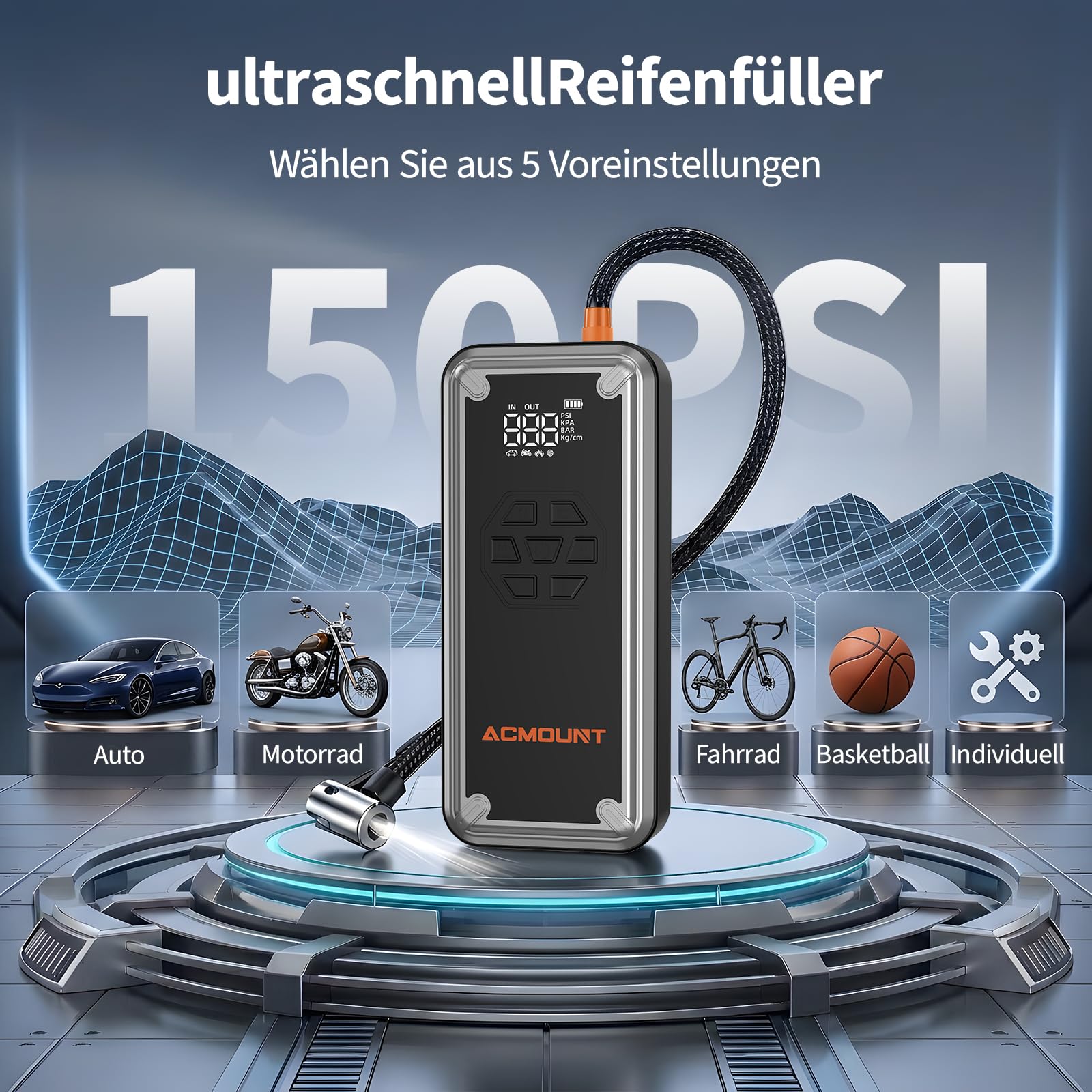 Auto Starthilfe Powerbank für Pkw, 21800mAh 7000A Starthilfe für Alle Benzin und 12,0L Diesel, Starter Powerbank mit 150PSI Kompressor, Eingang/Ausgang und 800LUM LED-Licht