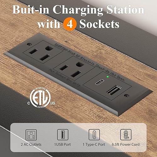 Miniatura 4 de Marco de cama tamaño completo con cabecera de almacenamiento, cama plataforma industrial con estación de carga y luces LED, listones de metal