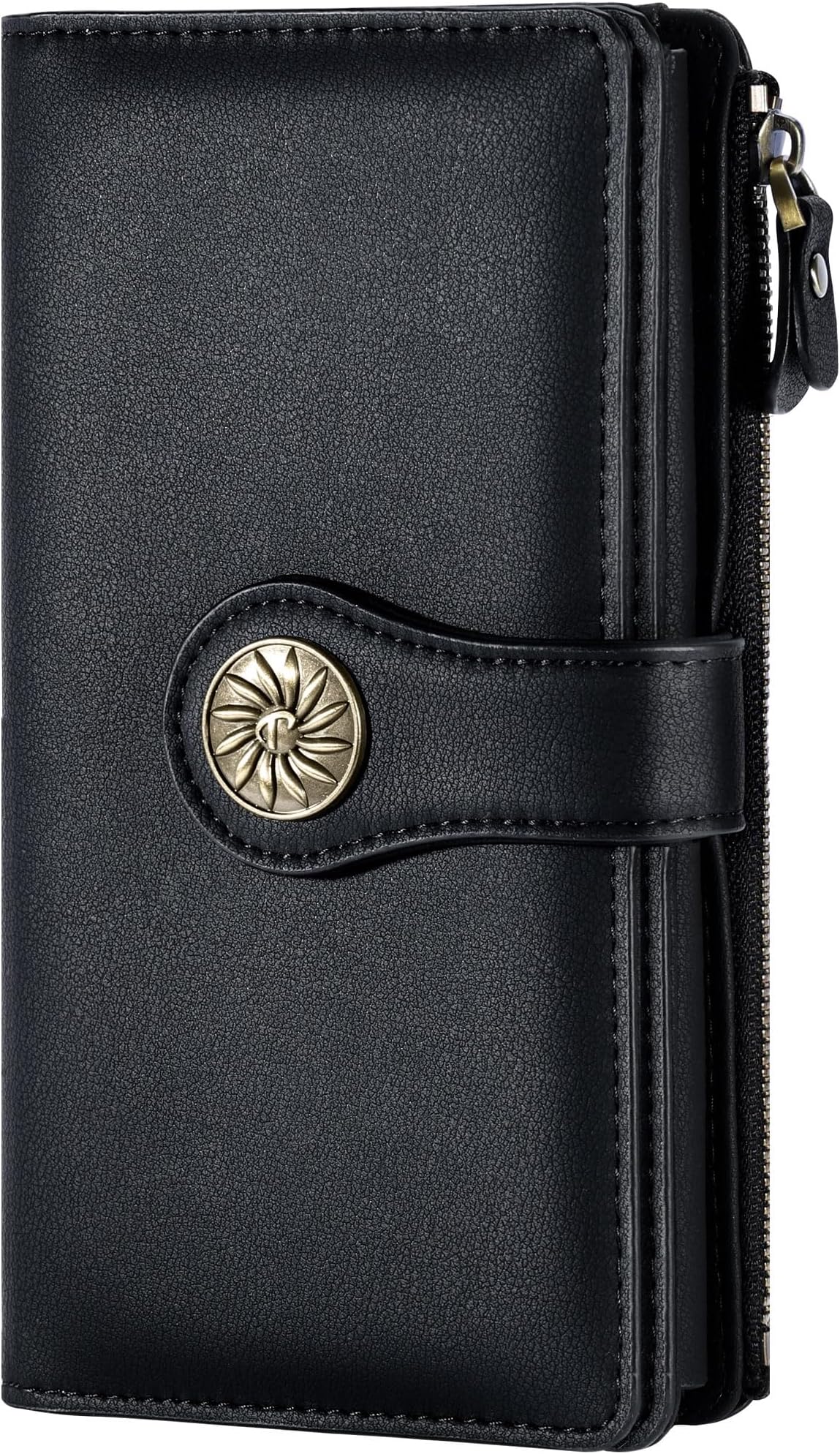 Travelambo Women's Wallet RFID Blocking Trifold Clutch Large Capacity Credit Card Holder Travel Purse, Jet Black, one size, Vintage