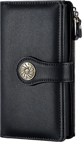 Travelambo Cartera de mujer con bloqueo RFID triple embrague de gran capacidad para tarjetas de crédito, monedero de viaje