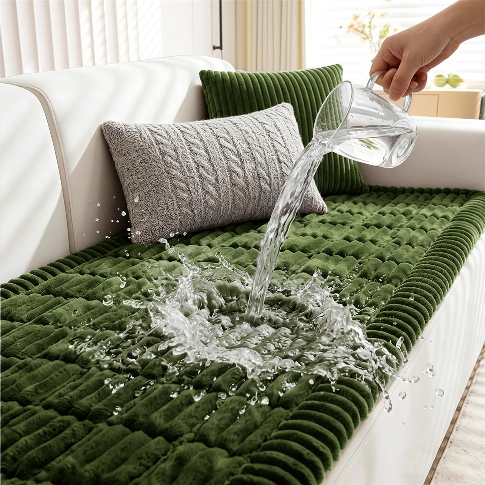 LINGKY Waterproof Sofa Covers 2 3 4 Seater Non Slip Sofa Slipcovers Super Soft & Thick Corduroy Sofa Cushion Covers Pet Couch Covers Sofa Protectors from Pets/Kids/Dogs (Dark Green, 90x180cm) — image 1