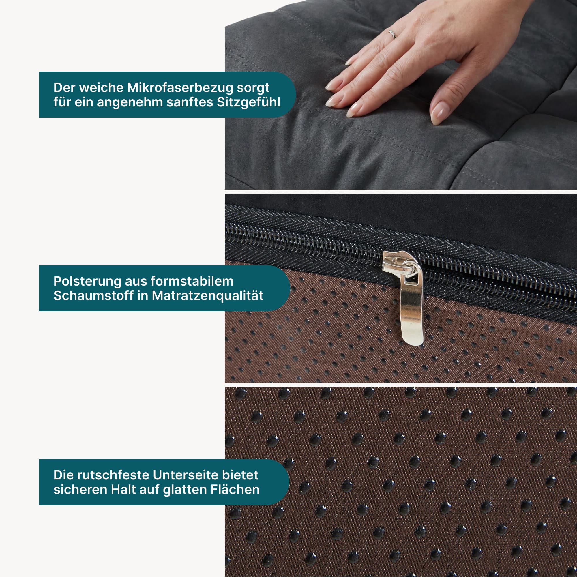 [en.casa] Bodensessel Kodsø Bodenstuhl mit Rückenlehne Lesesessel gepolstert Bodenkissen Sitzsack Sofa Mikrofaser Bodensofa 75 x 90 x 100 cm Relaxsessel Schwarz