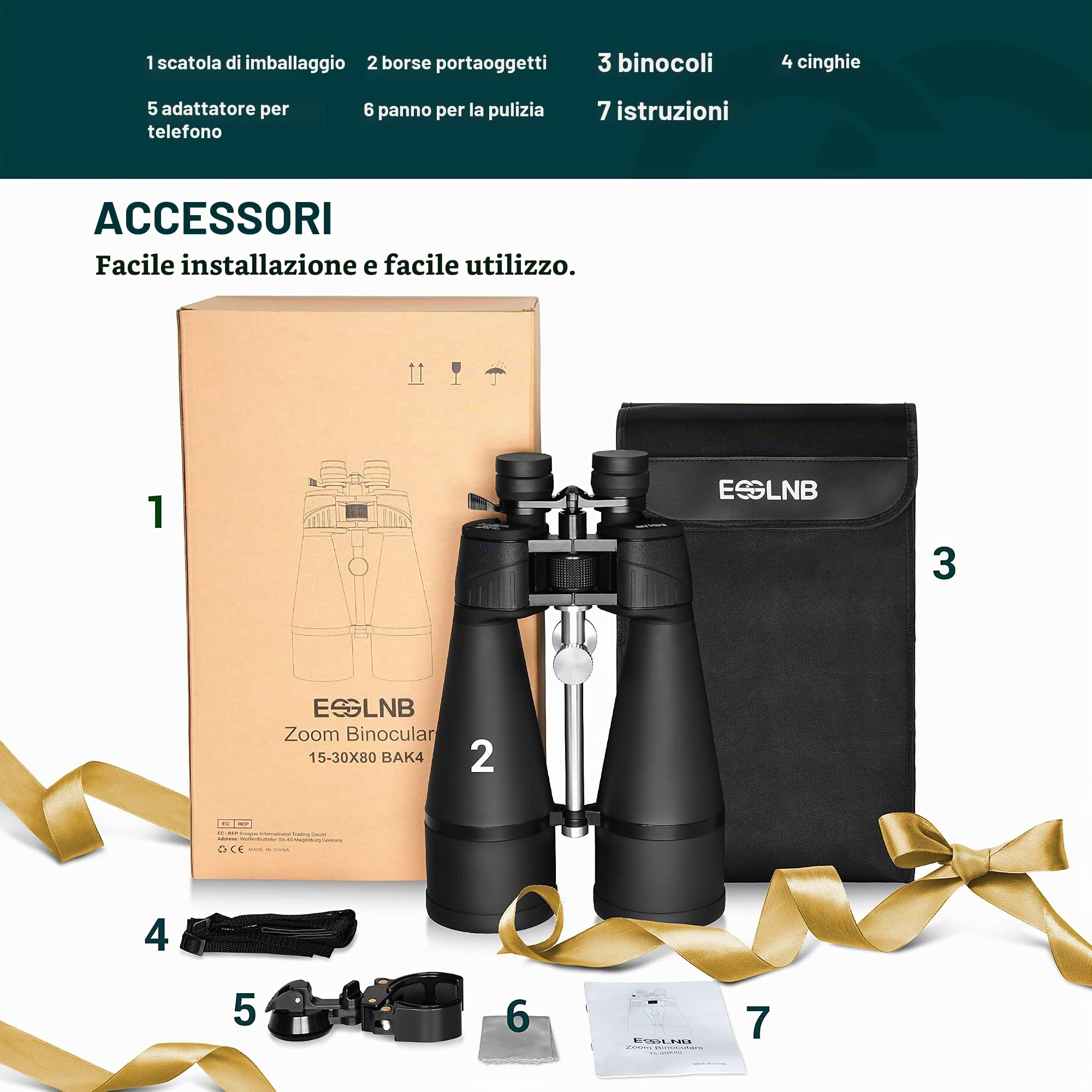 ESSLNB 15-30X80 Binocoli Astronomici con Supporto per Treppiede Incorporato Binocolo Gigante Con Adattatore del Telefono e Custodia per Bird Watching Caccia e Stargazing