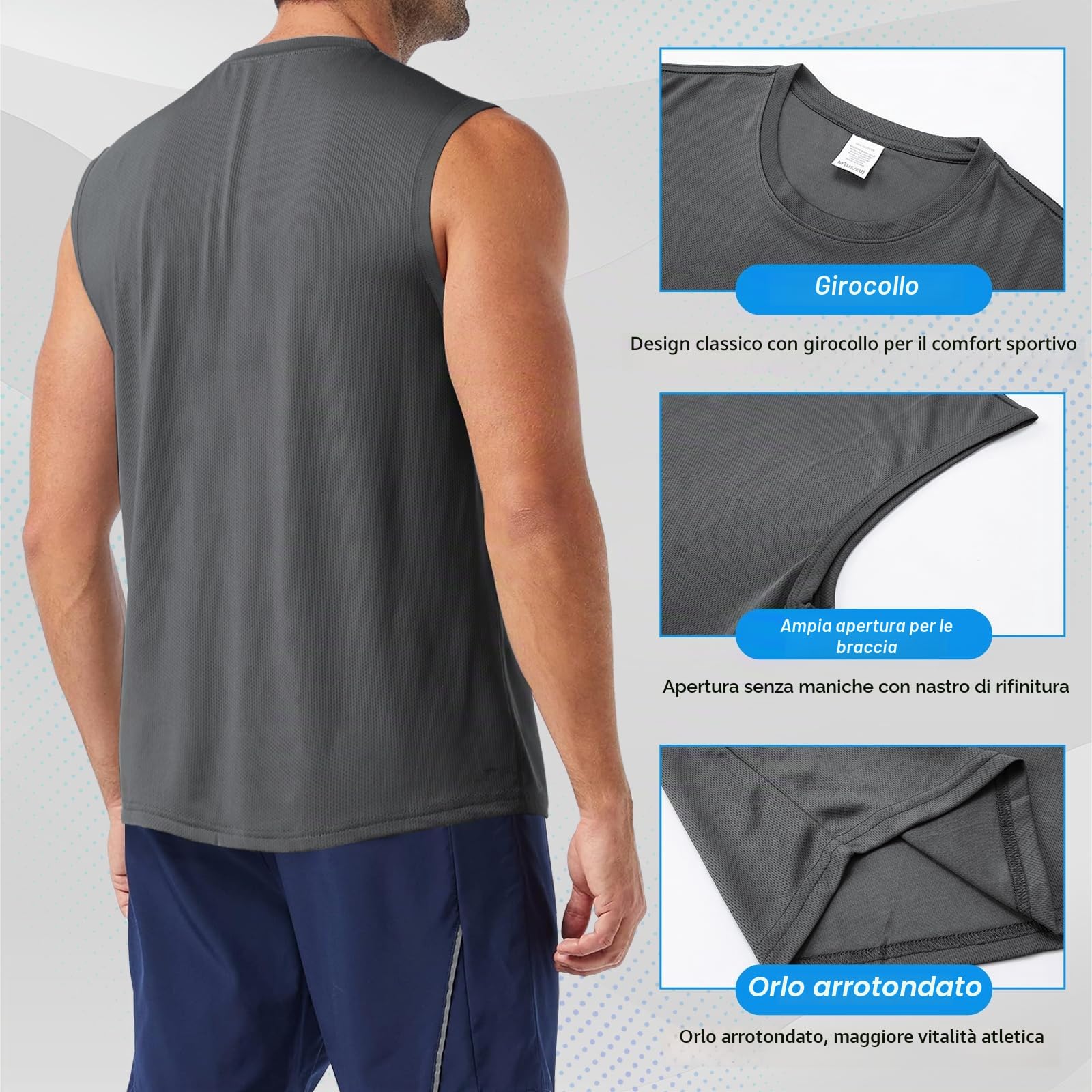 MEEYTOO Canotte Uomo,Maglie Senza Maniche Palestra T Shirt Asciugatura Rapida Sportiva per Corsa Ciclismo Fitness Vest