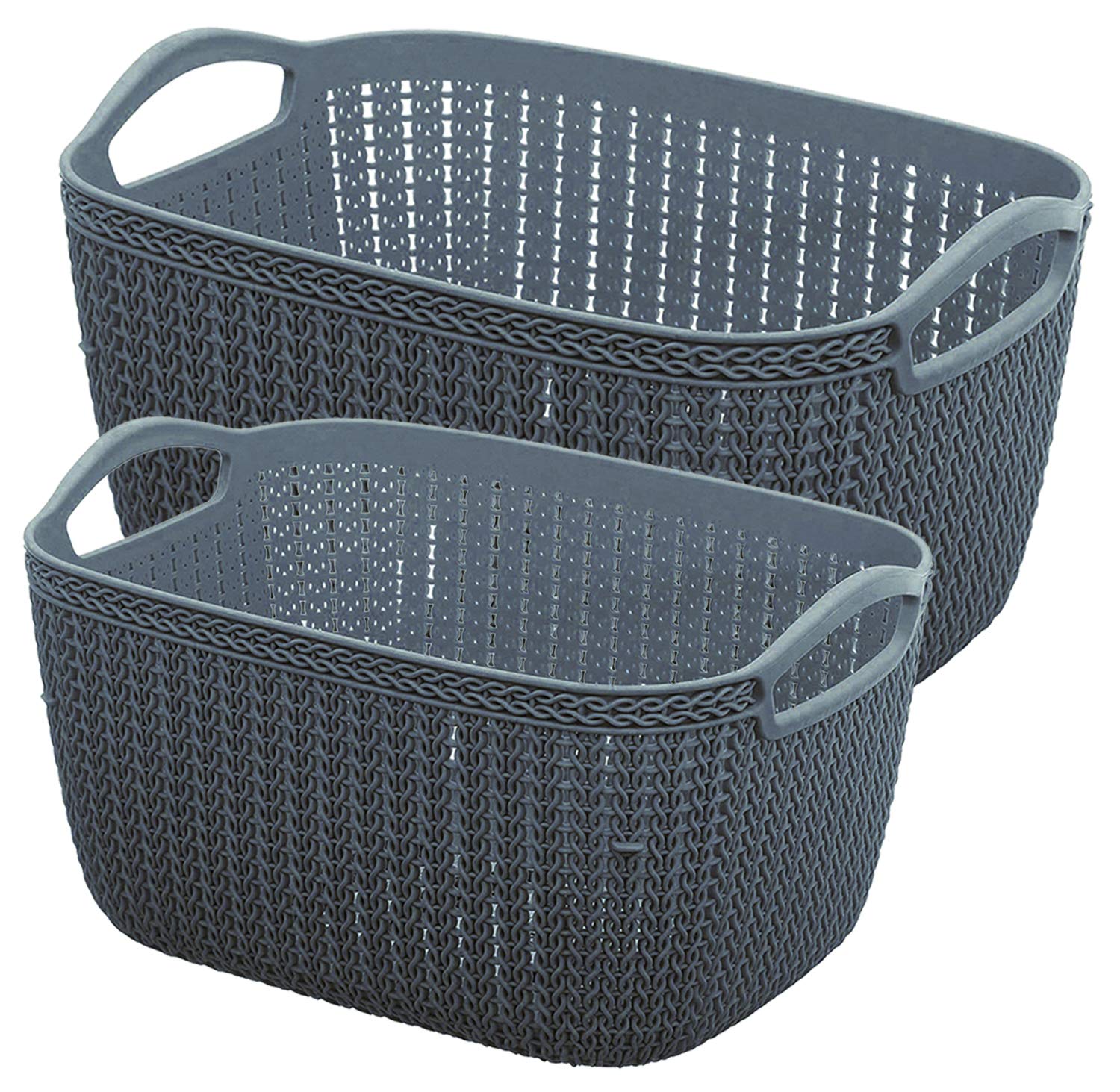 Kuber Industries Q-5,6 Unbreakable Plastic 2 Pieces Multipurpose Large & Medium Size Flexible Storage Baskets/Fruit Vegetable Bathroom Stationary Home Basket with Handles (Grey)