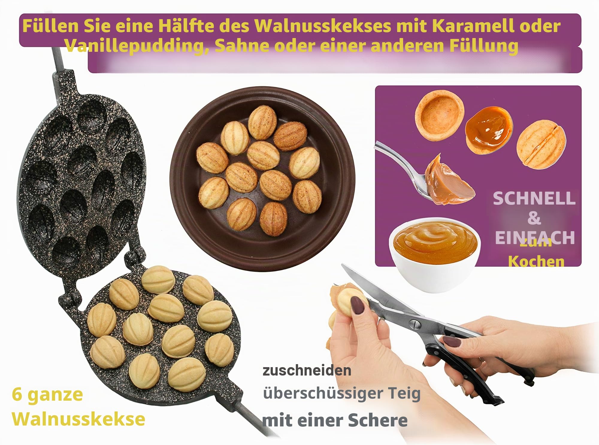 Nussformen Für Gefüllte Nüsses 12 Mulden Antihaftbeschichtung Granit Stein - Nuss Waffeleisen Für Oreschki Maker - Oreschniza - Nussform Backen 12 Hälfte - Nussbäcker Oreschki - WalNuss Backform