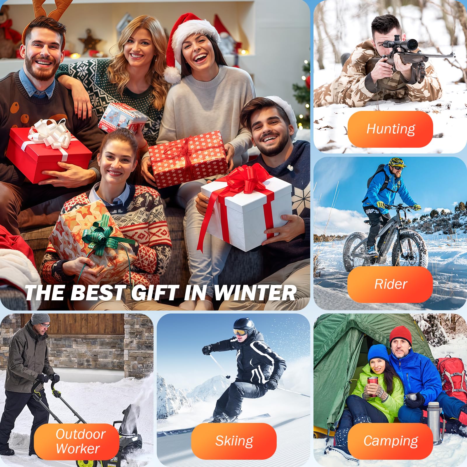 Heated Gloves for Men Women, Upgraded 8000mAH Rechargeable Heated Winter Gloves with Touchscreen, Non-Slip Waterproof Electric Heating Ski Gloves for Winter Outdoor Skiing Snowboarding Sports Work