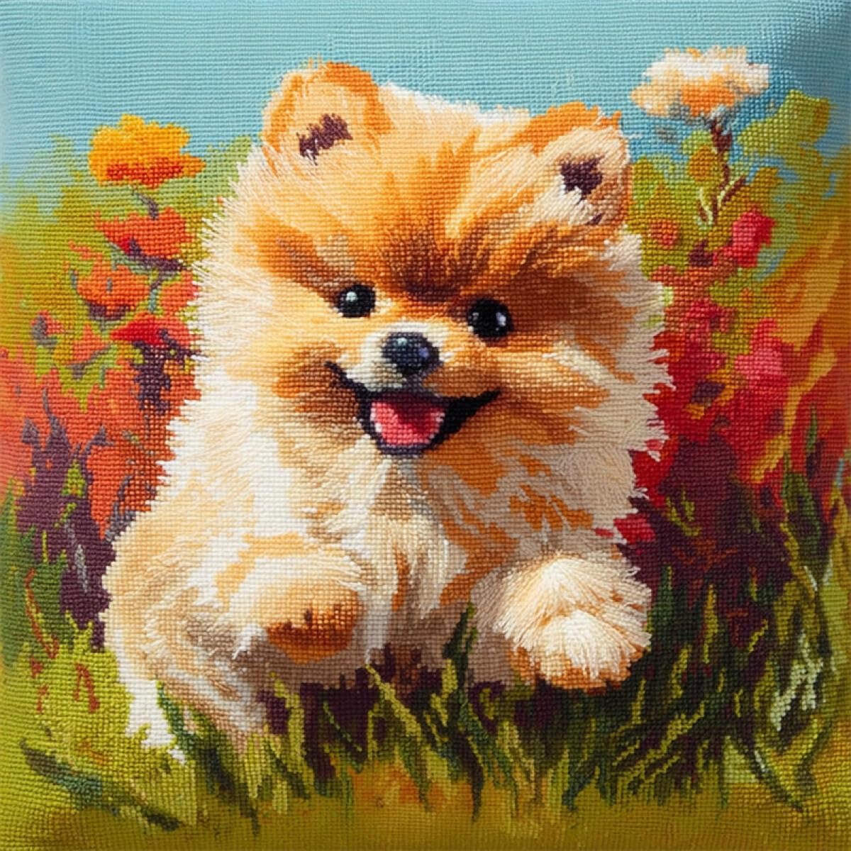 Kitquiver Latch Hook Cushion Craft Kits Pomeranian Animal DIY Latch Hook Rug Kit for Beginners Embroidery Cushion Canvasfor Adult Beginners 43x43cm