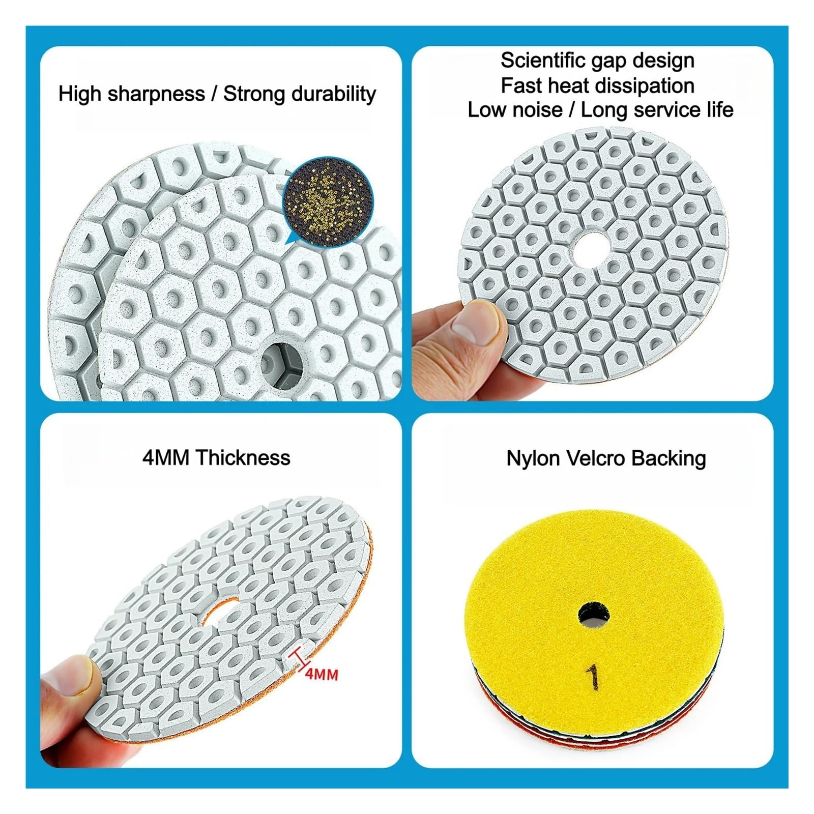 4 tampons de polissage diamant humide 4"/100 mm en 4 étapes