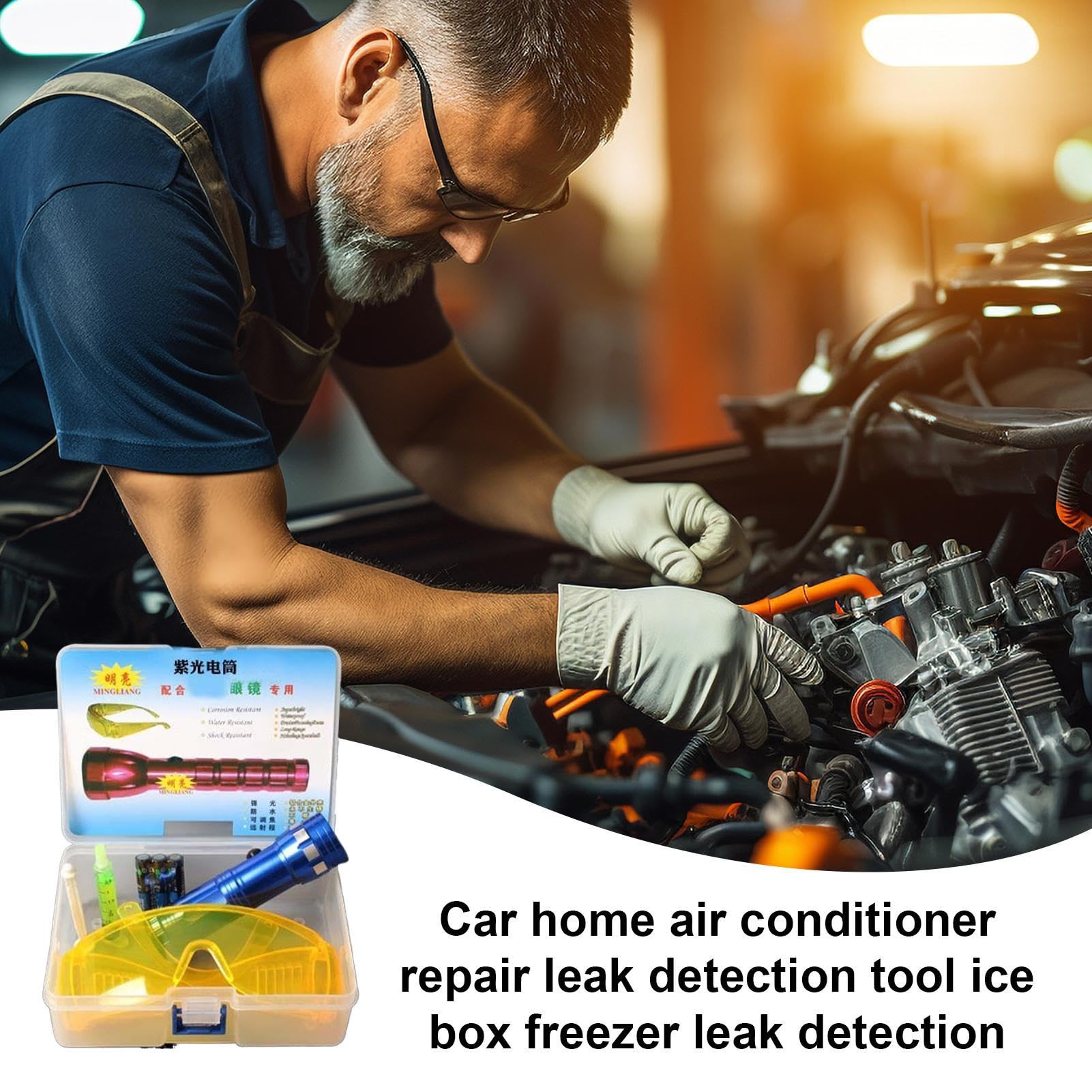 Kit Detector De Fugas para Aire Acondicionado | Linterna para Pruebas de Fugas en Aire Acondicionado - Tester Multiusos Eficiente para Fugas En Coches Congeladores Electrodomésticos