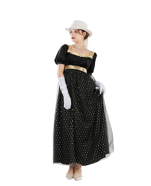 Empire Waist Historical Dress Women's Regency Era Ball Gown Victorian 1800s Costume Dress With Empire Waist & Pearl Accents Victorian Era Dress For Women Empire Waist Historical Dress Women's Regency Era Ball Gown Victorian 1800s Costume Dress With Empire Waist & Pearl Accents Victorian Era Dress For Women