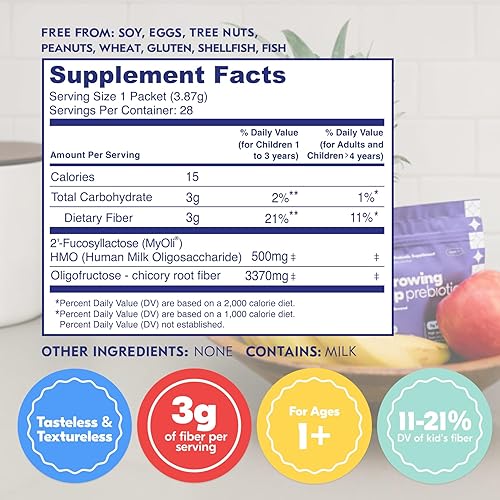 Miniatura 2 de Begin Health Growing Up Prebióticos para niños 28 paquetes  Suavizantes de heces en polvo soluble en prebióticos y suplemento digestivo para la