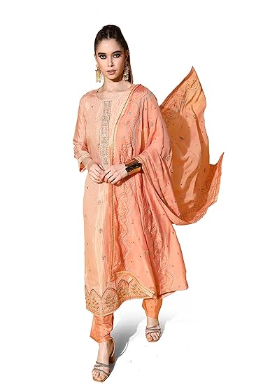 Kurta Set For Women - Muslin Silk Zari Embroidered Geometric Printed Kurta Pant with Embroidery Dupatta