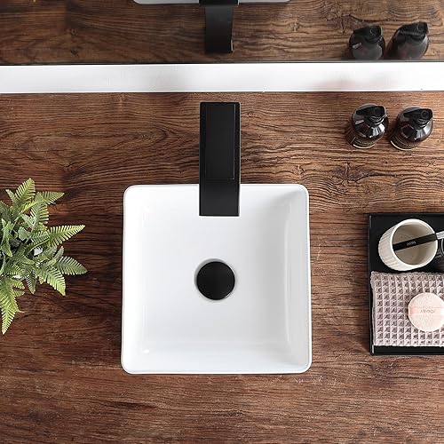 Miniatura 9 de Fregadero rectangular de 18.9 x 15.0 in, color negro, fregadero de cerámica de porcelana para baño